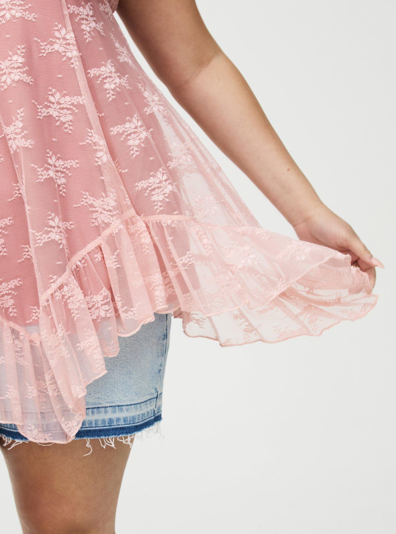 Lace Hanky Hem Slip Top, SILVER PINK, alternate