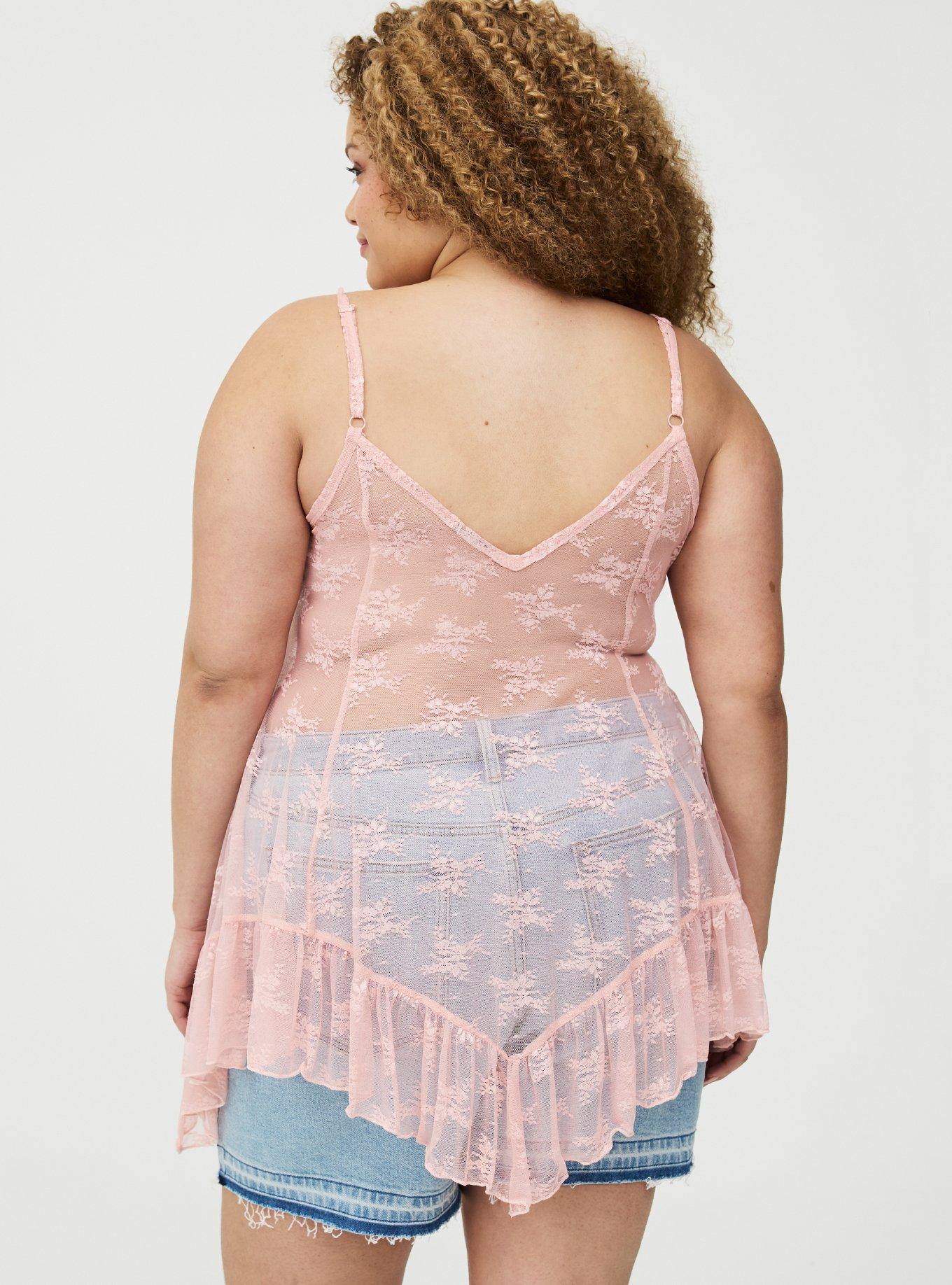 Plus Size - Sheer Lace Hanky Hem Slip Top - Torrid