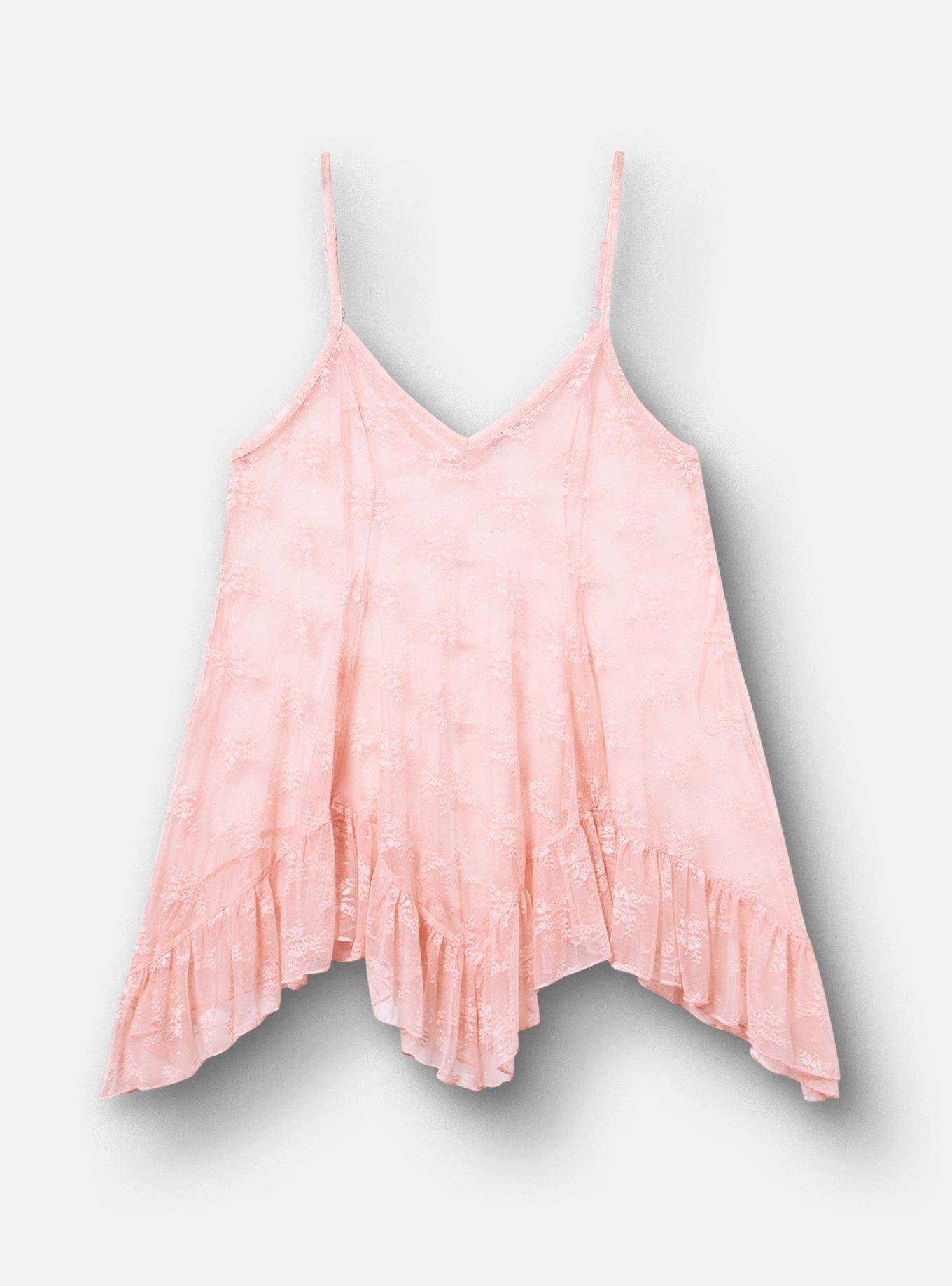 Lace Hanky Hem Slip Top, SILVER PINK, hi-res