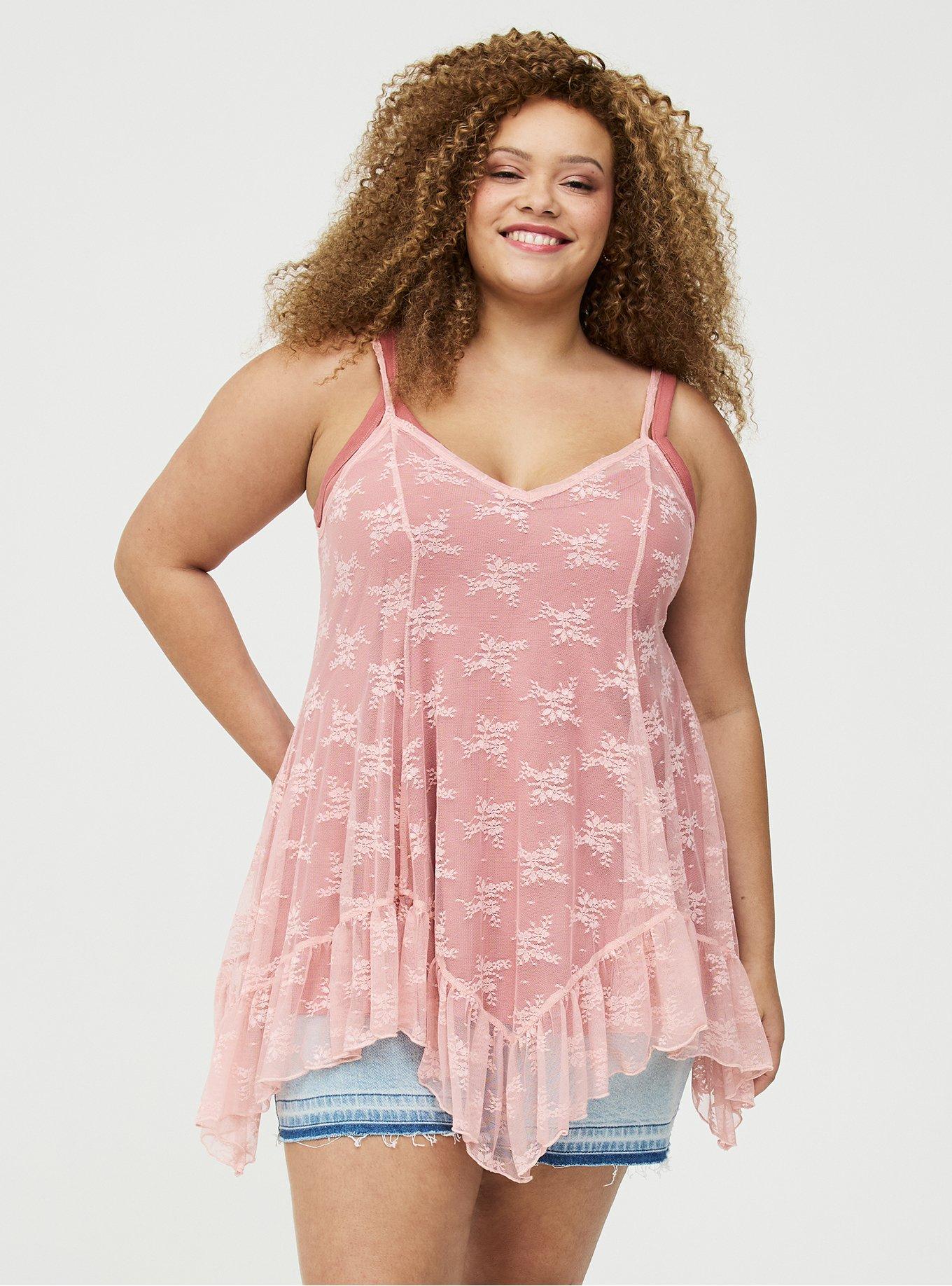 Plus Size - Sheer Lace Hanky Hem Slip Top - Torrid