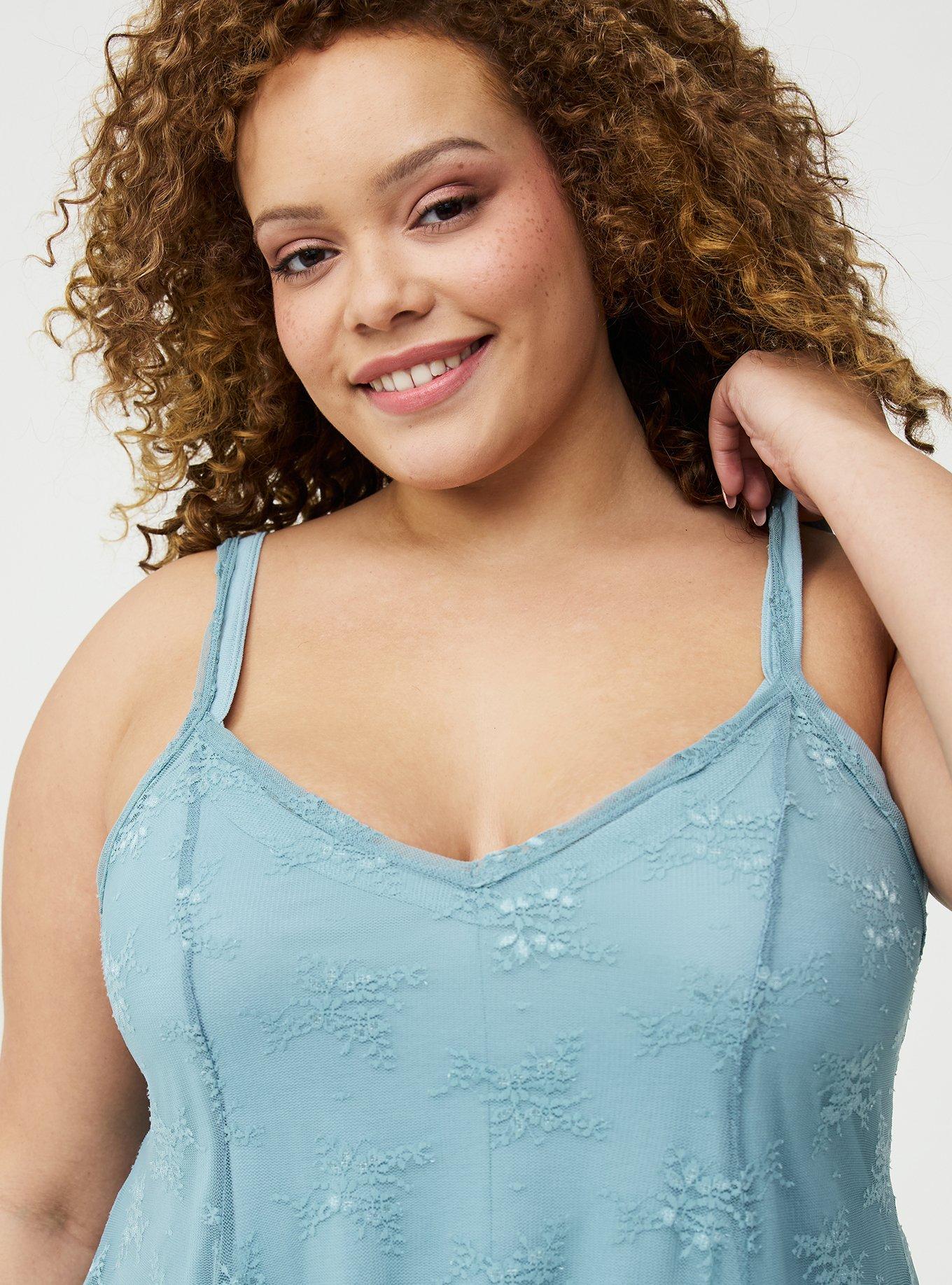 Lace Hanky Hem Slip Top, STONE BLUE, alternate