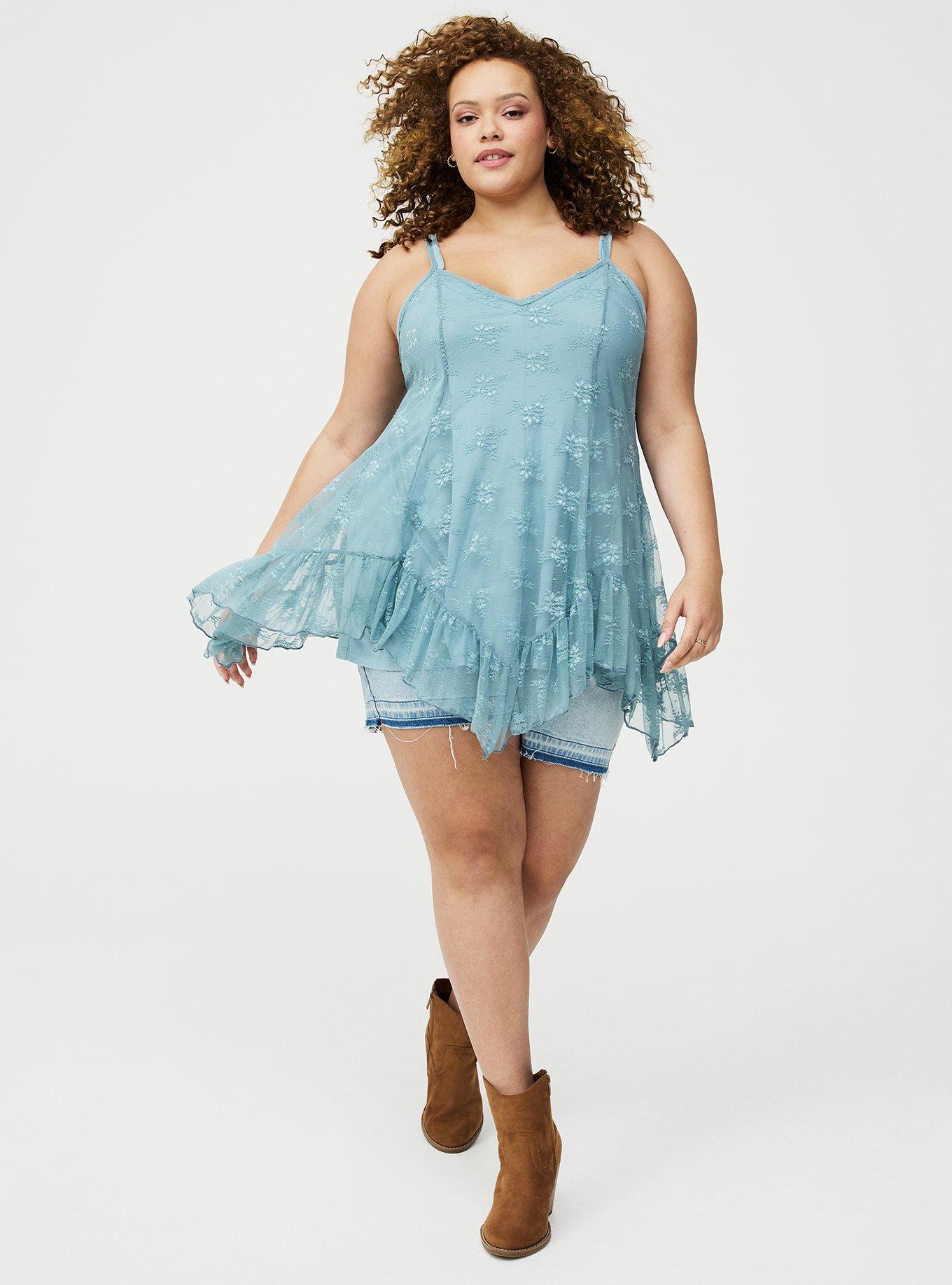 Lace Hanky Hem Slip Top, STONE BLUE, alternate