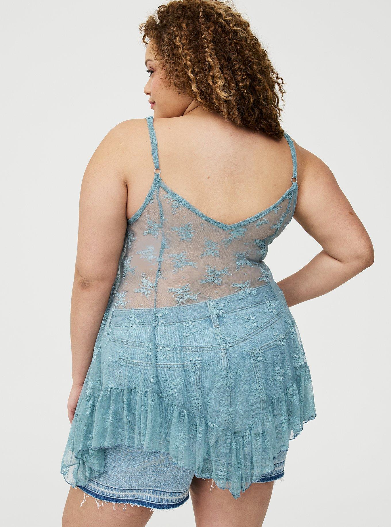Lace Hanky Hem Slip Top, STONE BLUE, alternate