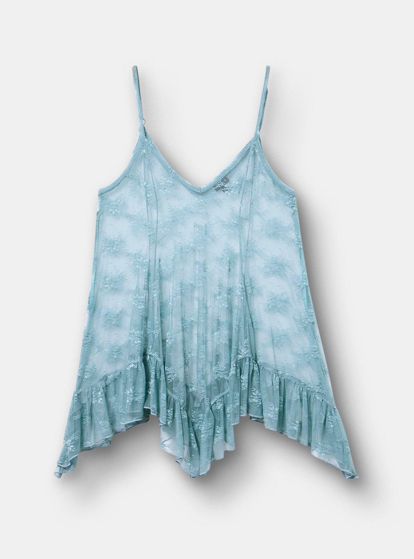 Lace Hanky Hem Slip Top, STONE BLUE, hi-res