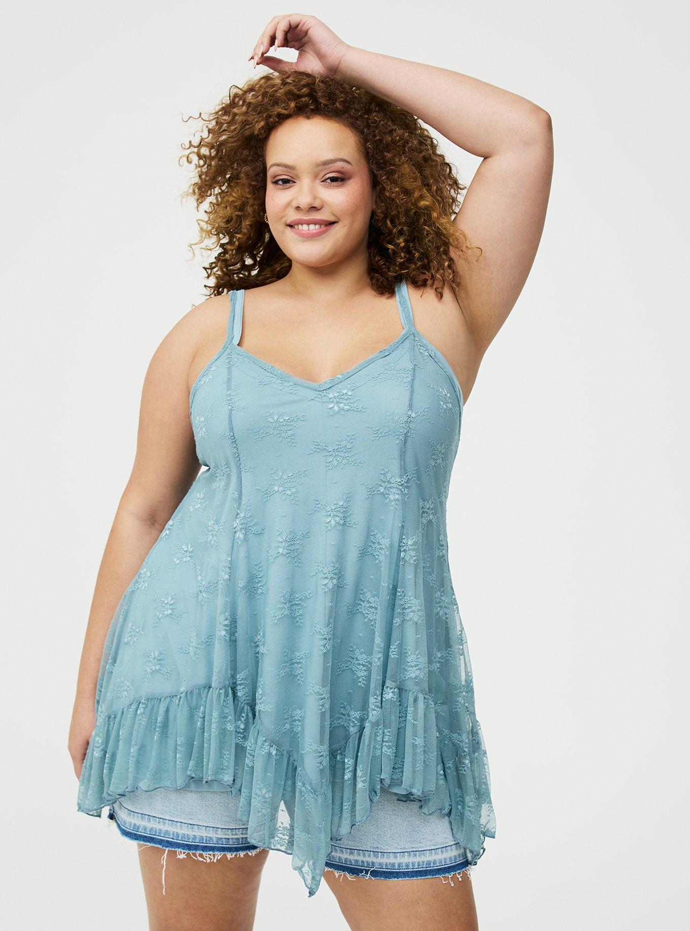 Lace Hanky Hem Slip Top, STONE BLUE, hi-res