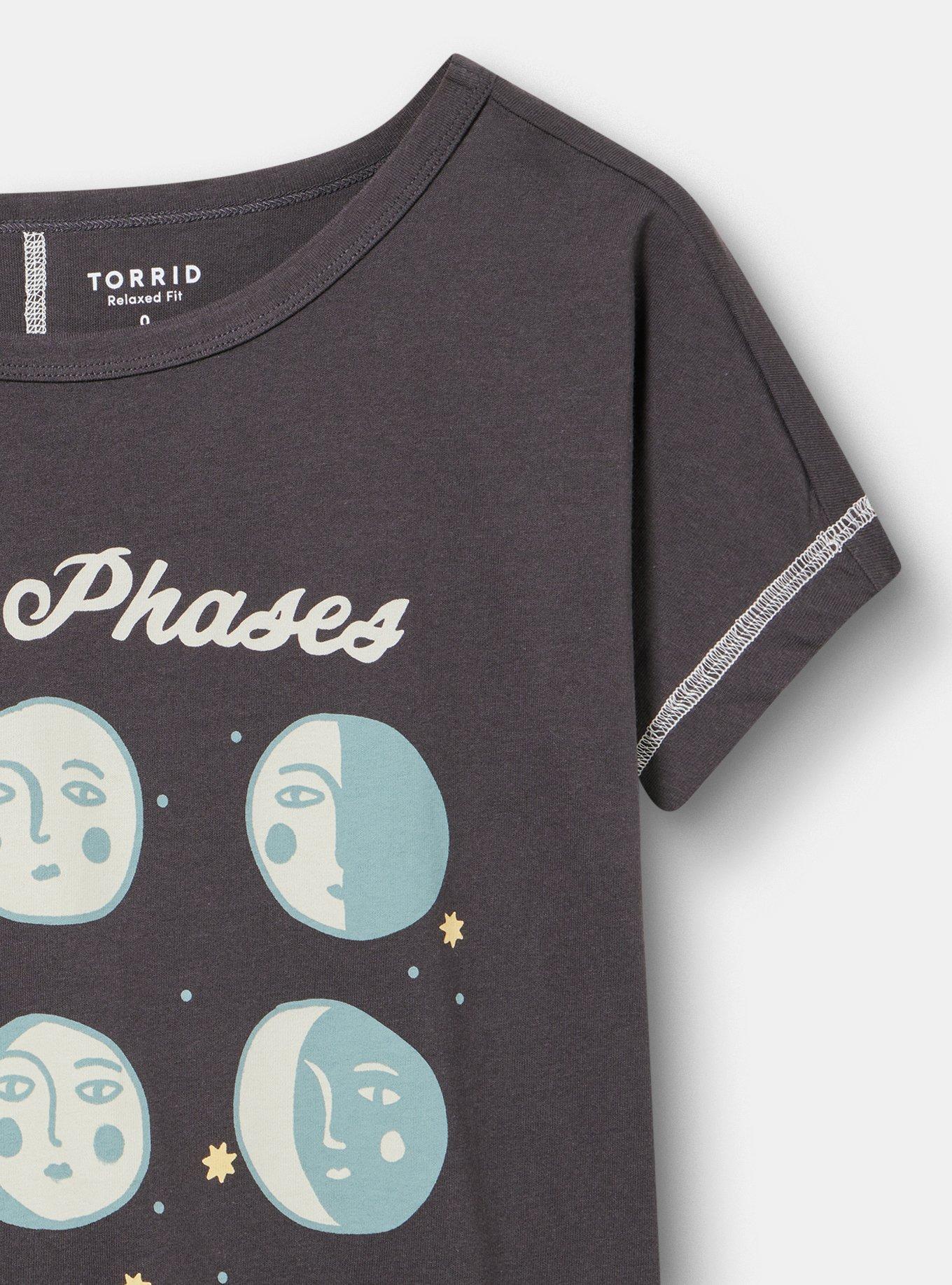 Relaxed Cotton Dolman Stitch Detail Tee, HANDDRAWN MOON PHASES OBSIDIAN, alternate