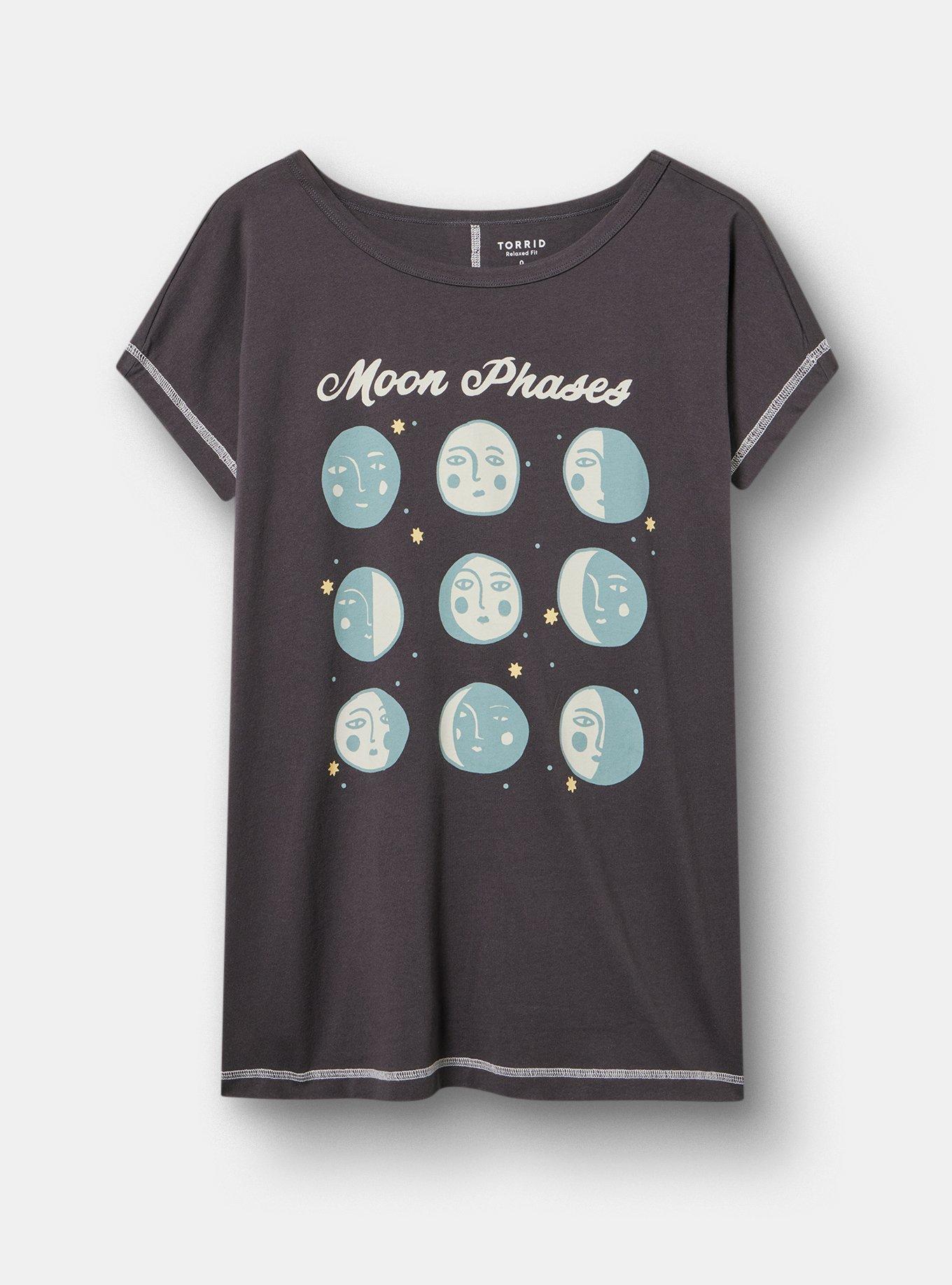 Relaxed Cotton Dolman Stitch Detail Tee, HANDDRAWN MOON PHASES OBSIDIAN, hi-res