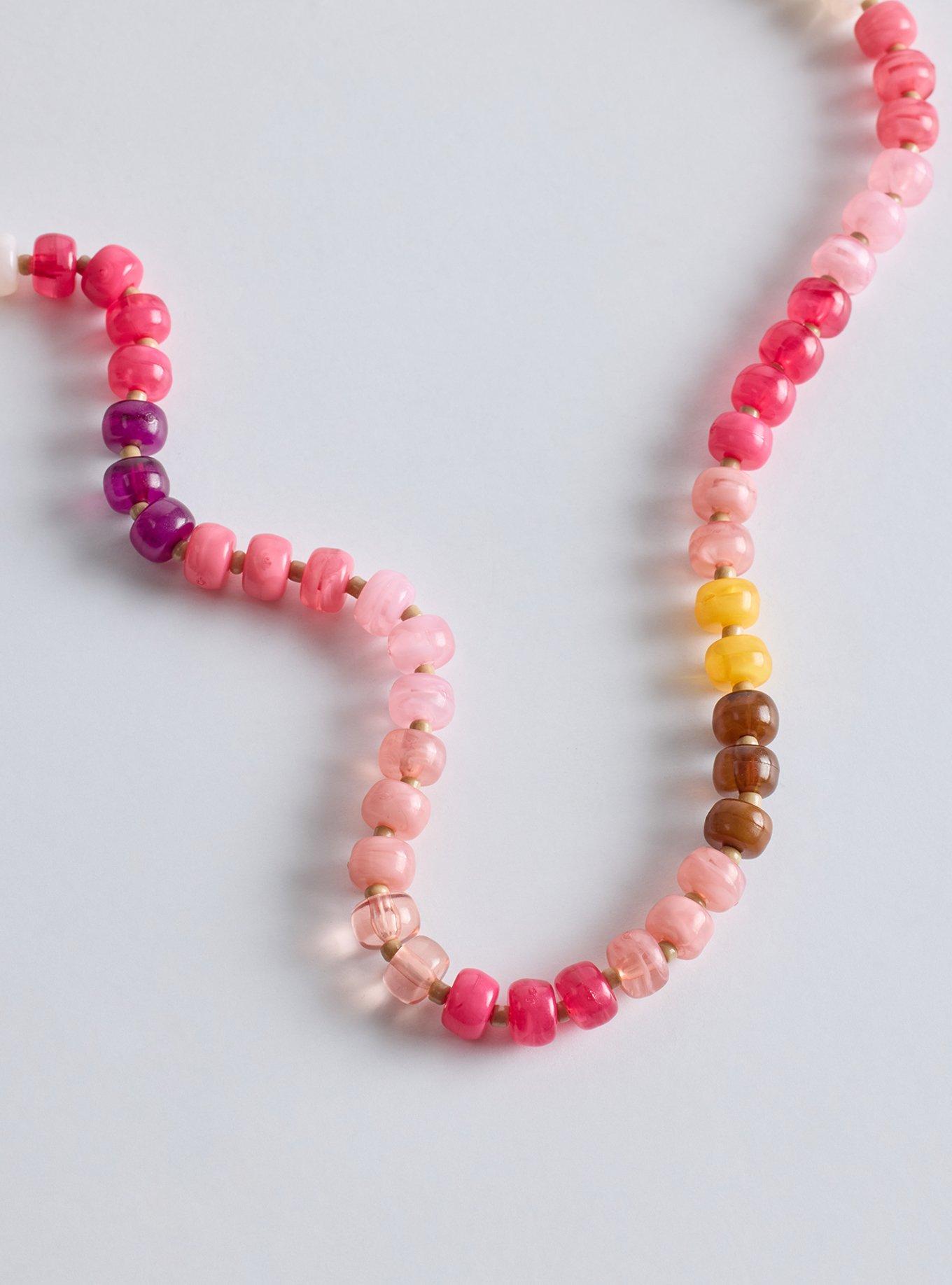 Beaded Necklace, PINK, alternate