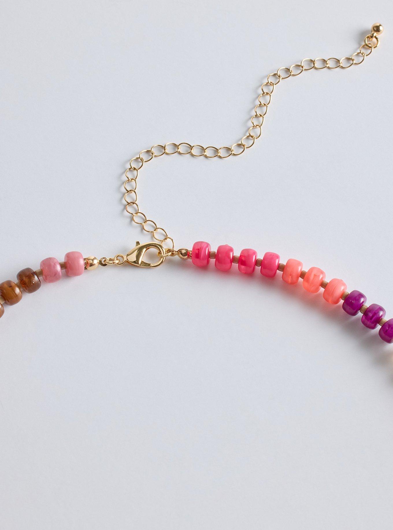 Beaded Necklace, PINK, alternate