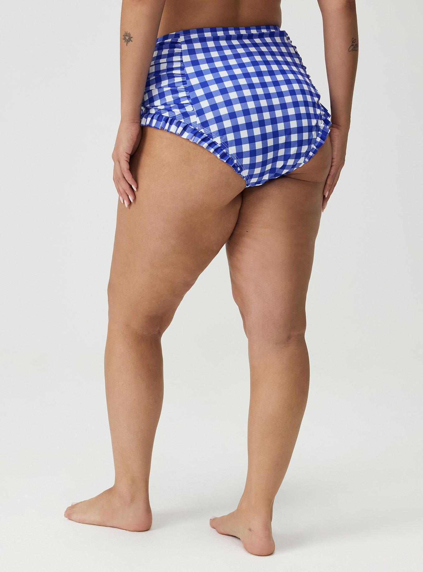 Ruffle Cheeky Swim Bottom, LOVELY GINGHAM BLUE, alternate