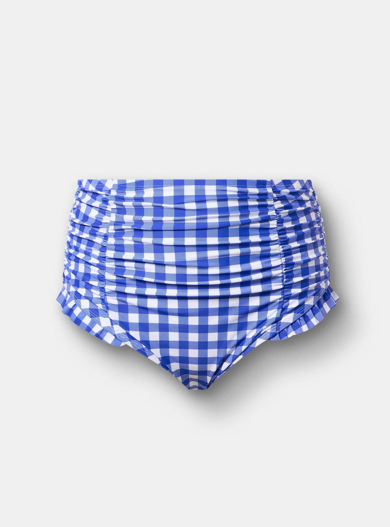Ruffle Cheeky Swim Bottom, LOVELY GINGHAM BLUE, hi-res