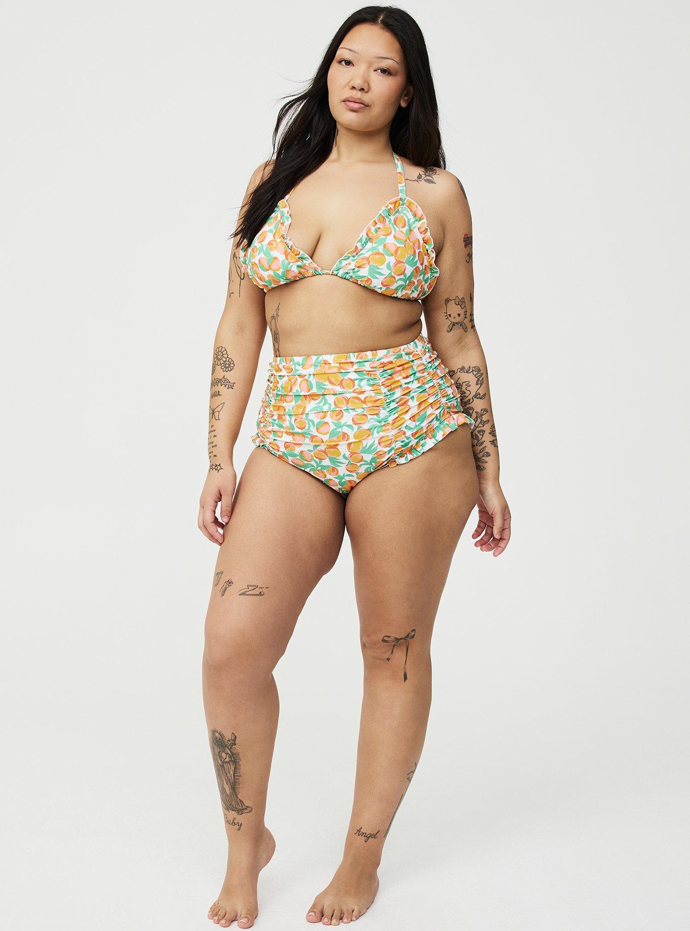 Plus Size Ruffle Cheeky Swim Bottom, GEORGIA PEACHES WHITE, hi-res