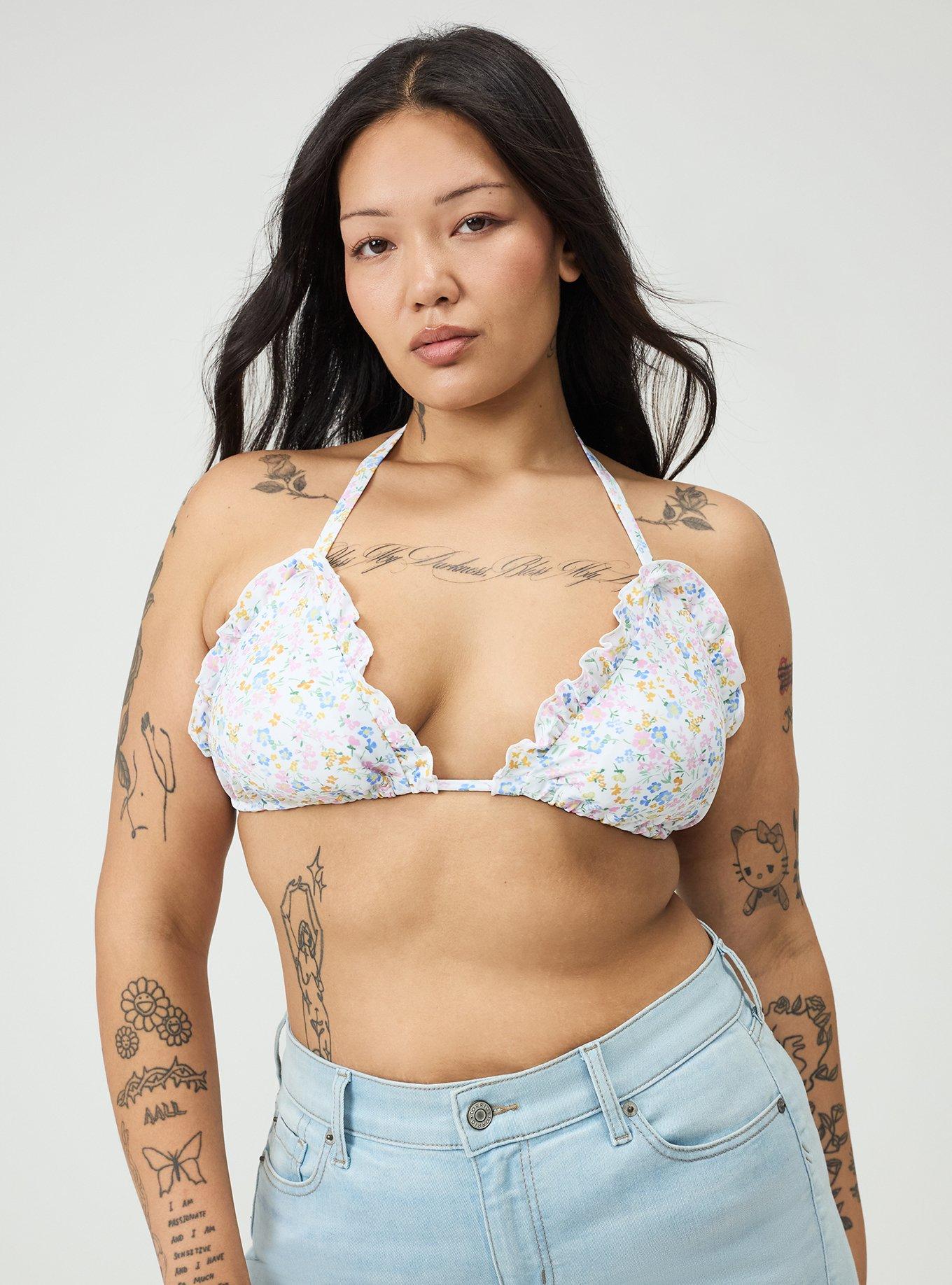 Ruffle String Bikini Top, SWEET FLORAL WHITE, alternate