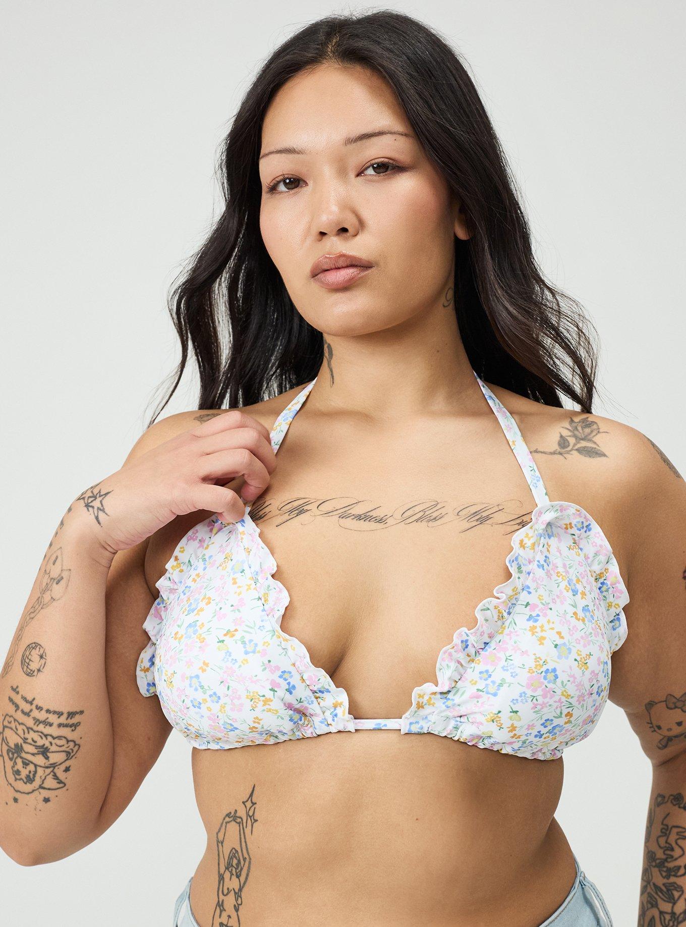 Ruffle String Bikini Top, SWEET FLORAL WHITE, hi-res