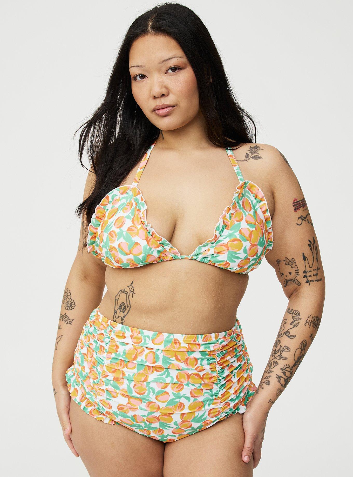 Plus Size Ruffle String Bikini Top, GEORGIA PEACHES WHITE, hi-res