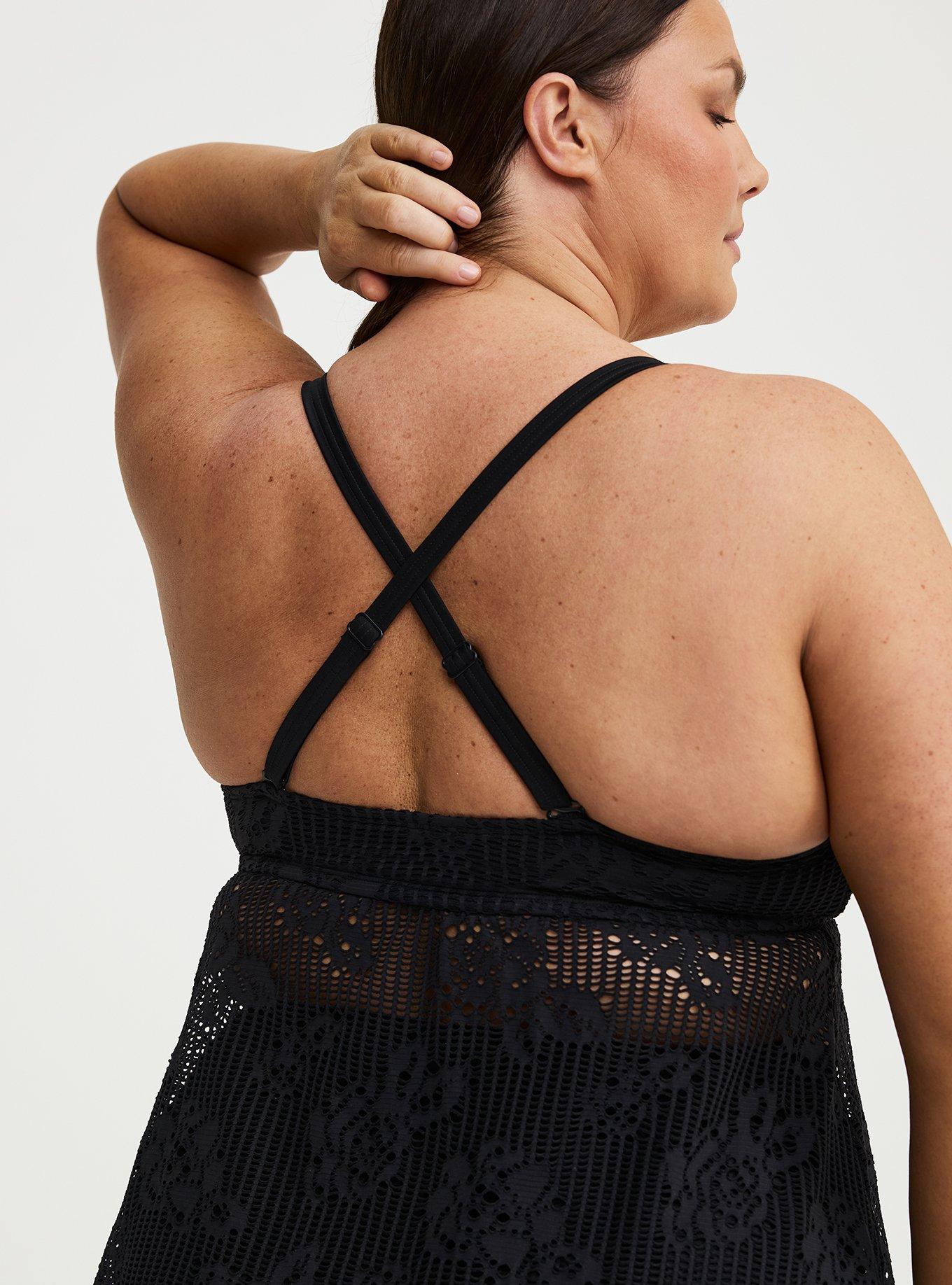 Crochet Twist Front Tankini, DEEP BLACK, alternate