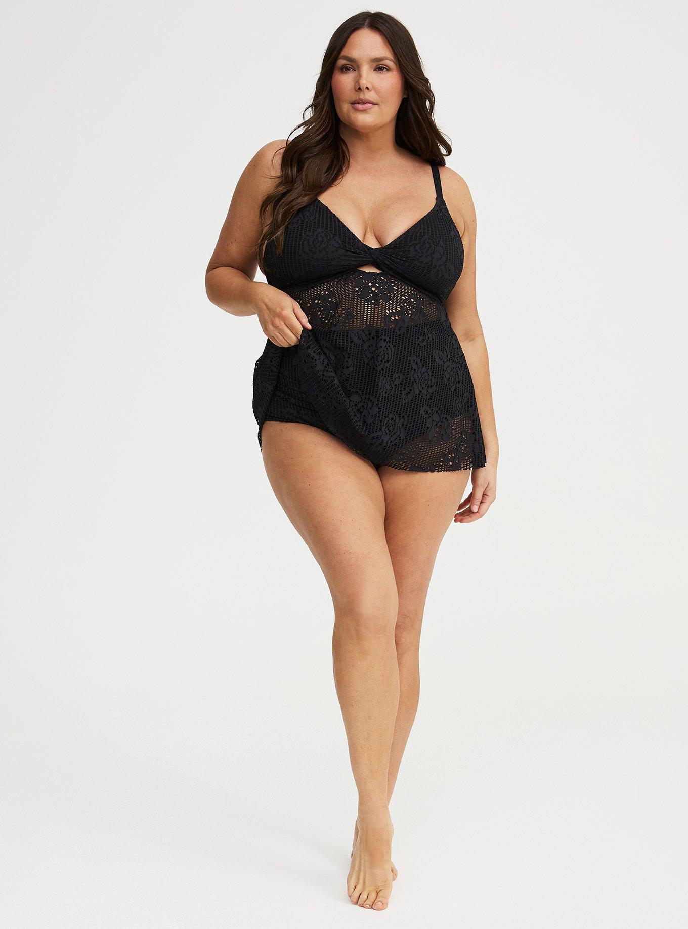 Crochet Twist Front Tankini, DEEP BLACK, alternate