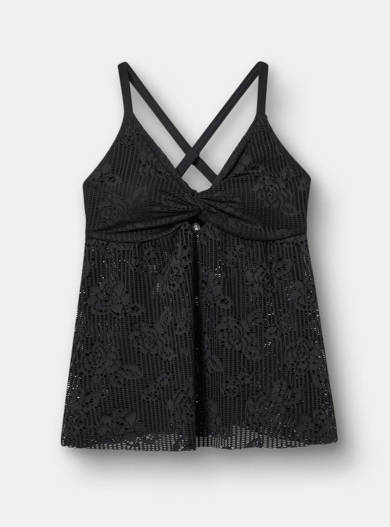 Crochet Twist Front Tankini, DEEP BLACK, hi-res