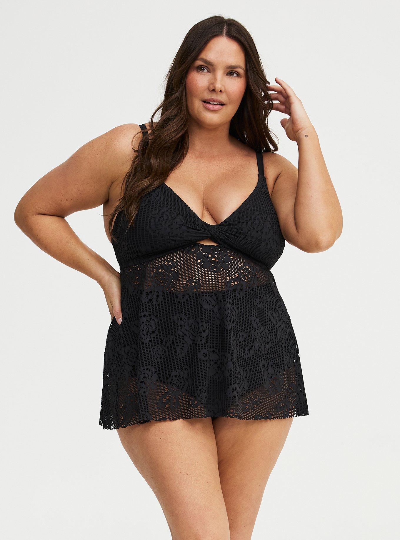 Crochet Twist Front Tankini, DEEP BLACK, hi-res