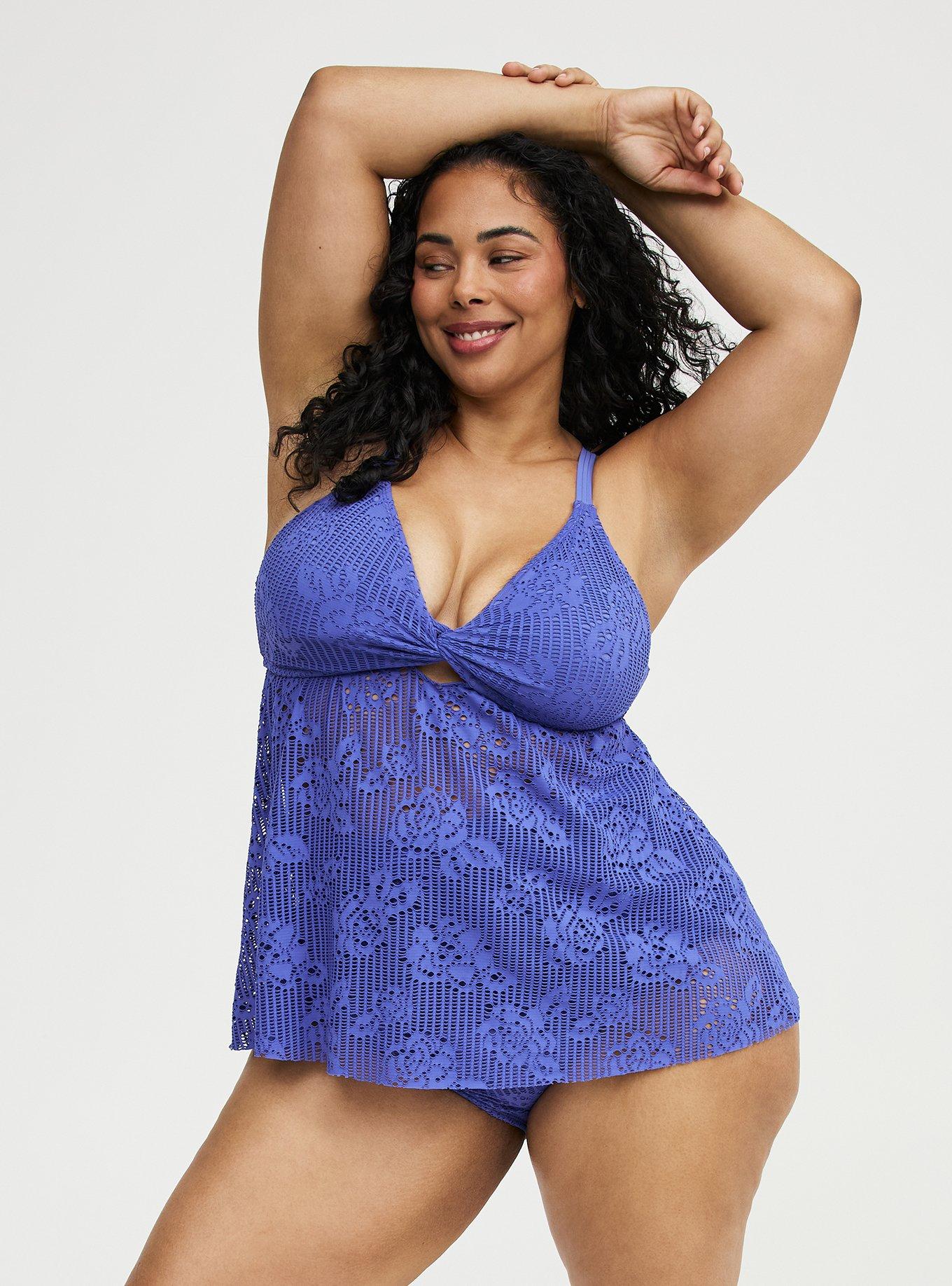 Crochet Twist Front Tankini, VIOLET STORM, alternate
