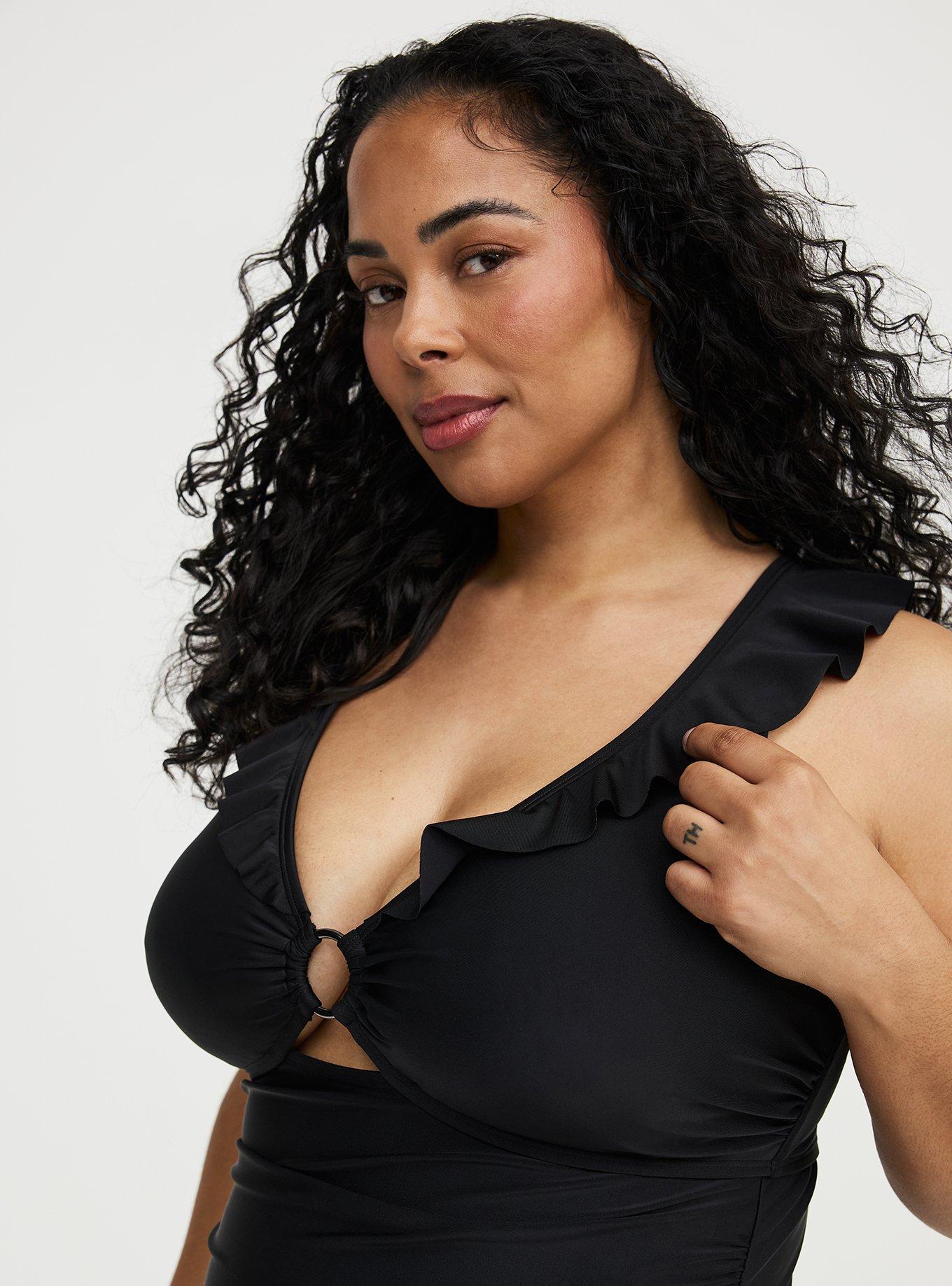 Flutter O-Ring One Piece Swimsuit, DEEP BLACK, alternate