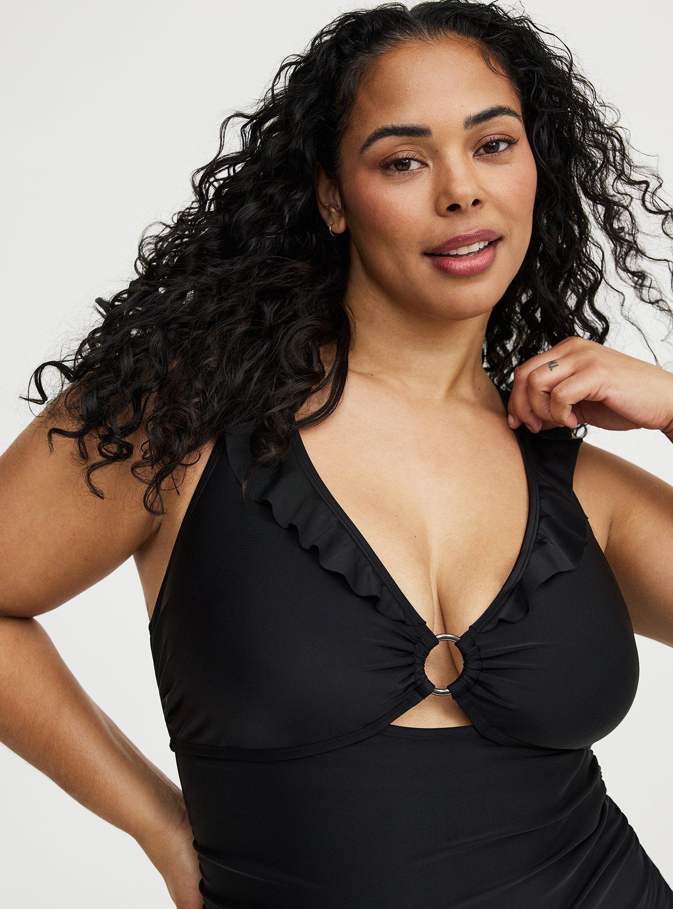 Flutter O-Ring One Piece Swimsuit, DEEP BLACK, alternate