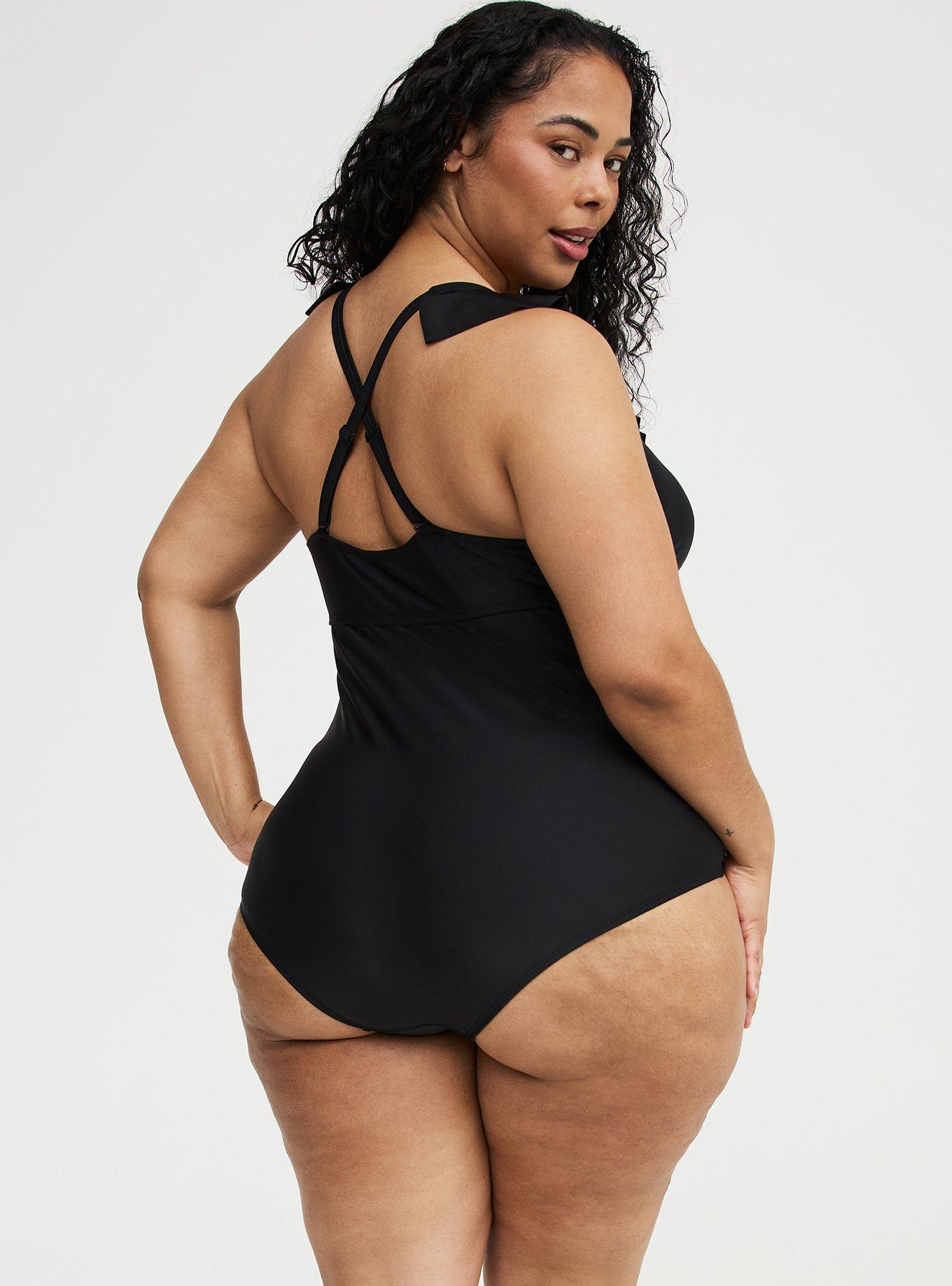 Flutter O-Ring One Piece Swimsuit, DEEP BLACK, alternate