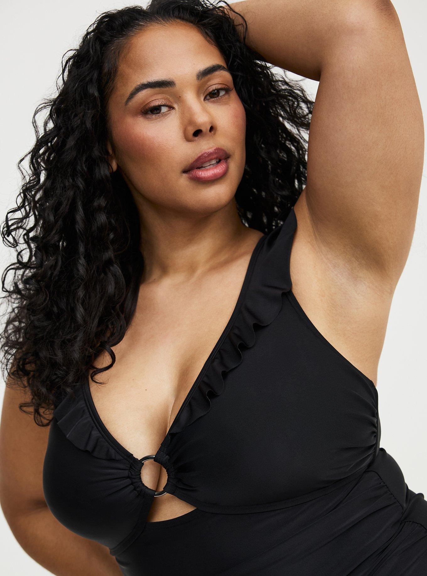 Flutter O-Ring One Piece Swimsuit, DEEP BLACK, alternate