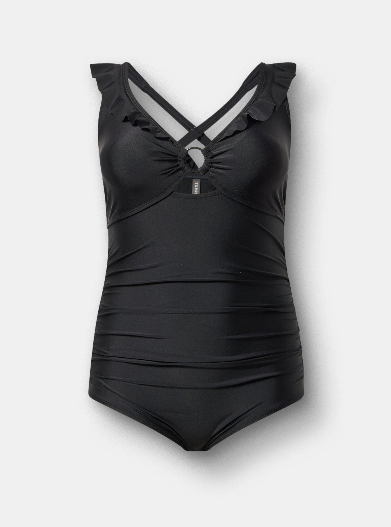 Flutter O-Ring One Piece Swimsuit, DEEP BLACK, hi-res