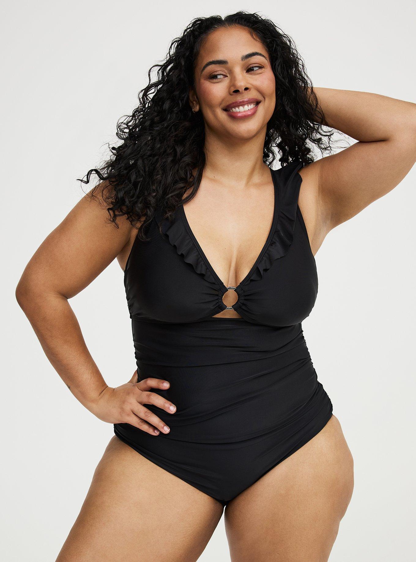 Flutter O-Ring One Piece Swimsuit, DEEP BLACK, hi-res