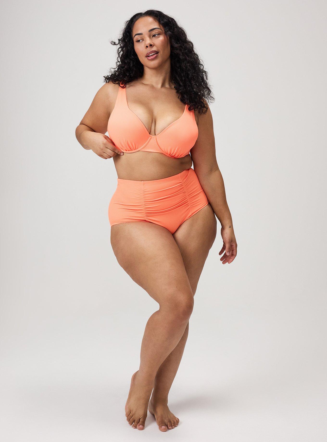 Rib Underwire Triangle Bikini Top, BRIGHT NEON ORANGE, alternate