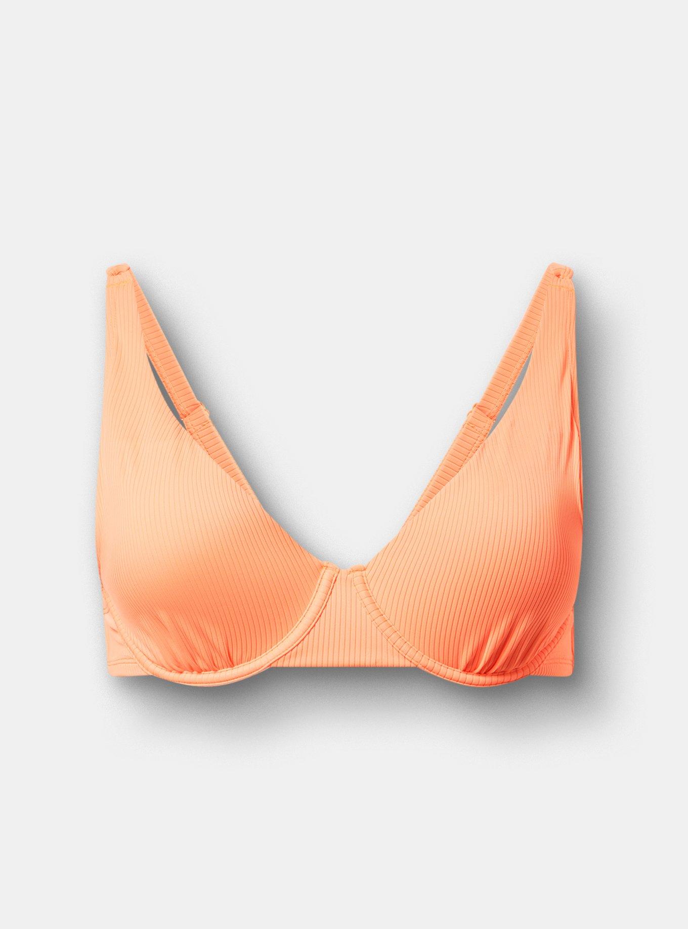 Rib Underwire Triangle Bikini Top, BRIGHT NEON ORANGE, hi-res