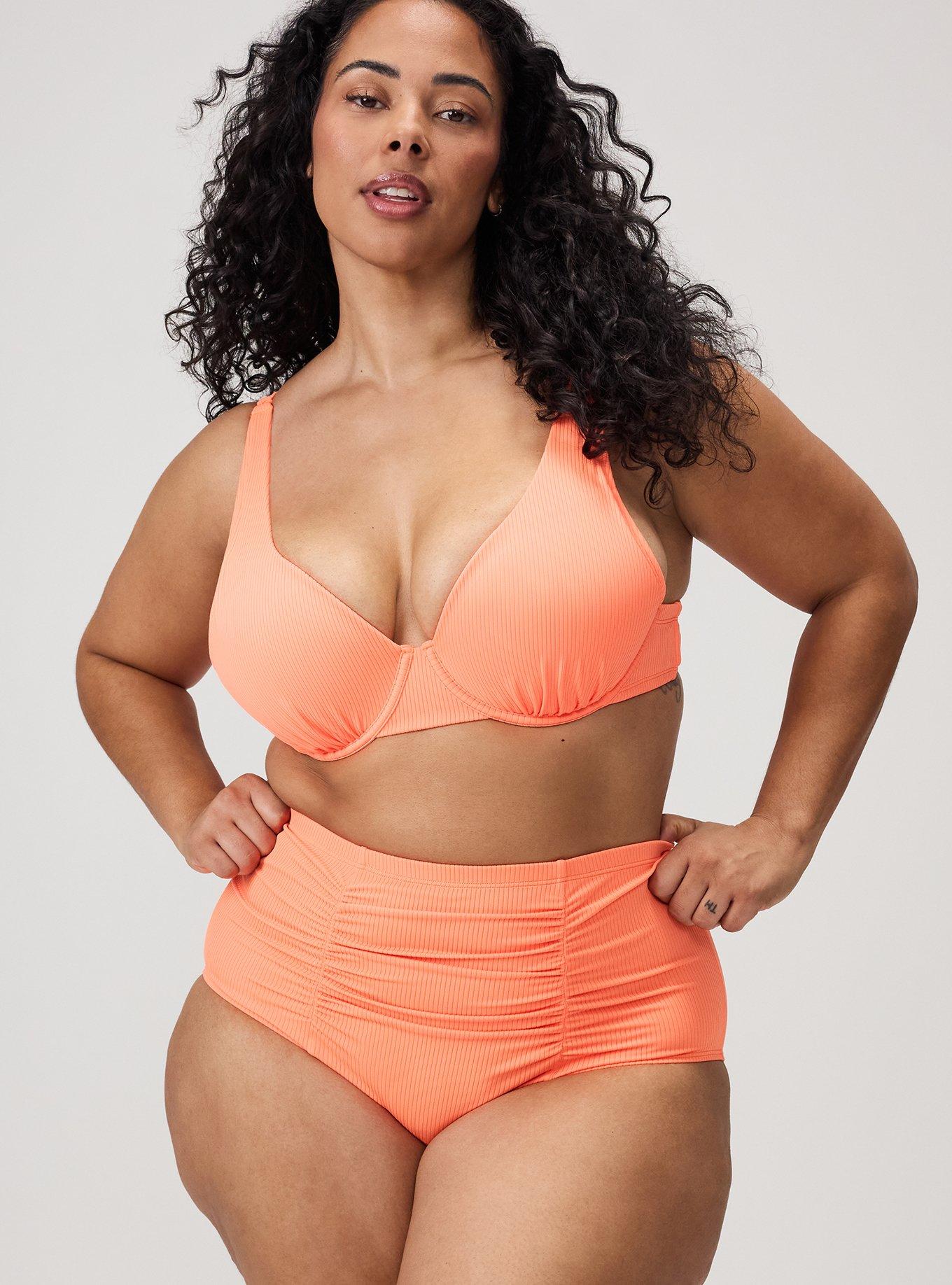 Rib Underwire Triangle Bikini Top, BRIGHT NEON ORANGE, hi-res