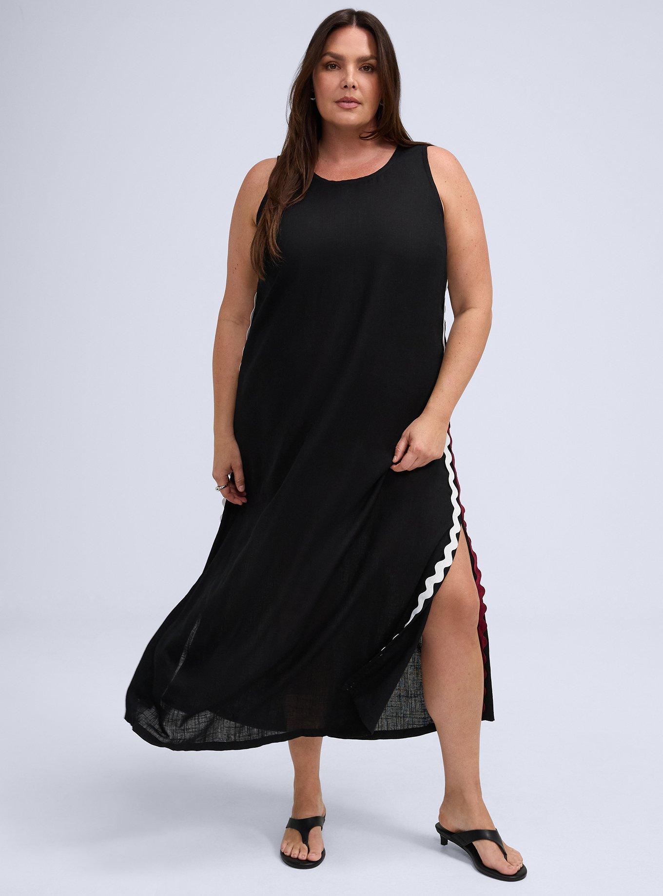 Plus Size Belle Isle Side Slit Maxi Dress, DEEP BLACK, hi-res