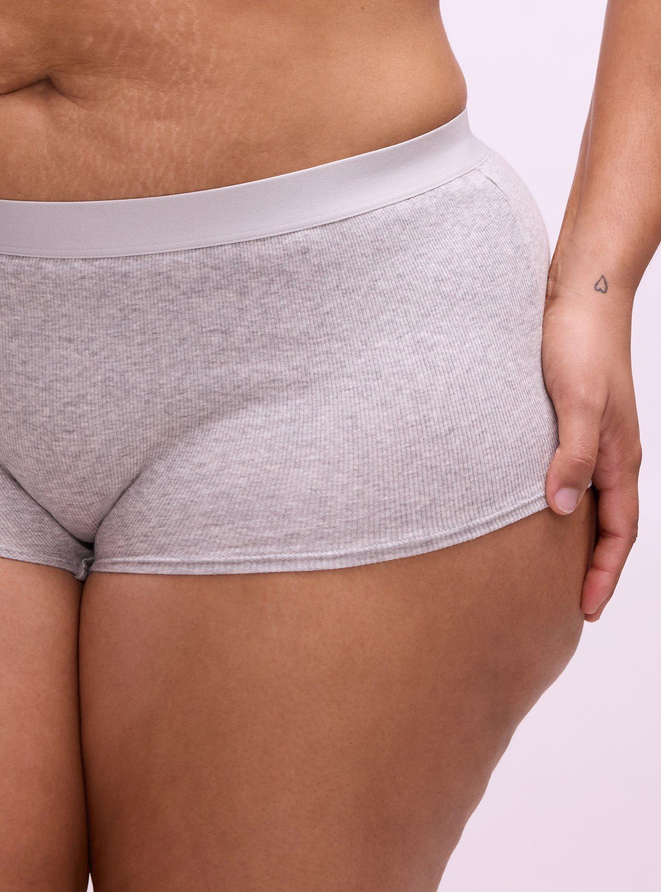 Cotton Rib Mid-Rise Boyshort Panty, LIGHTEST HEATHER GREY, alternate