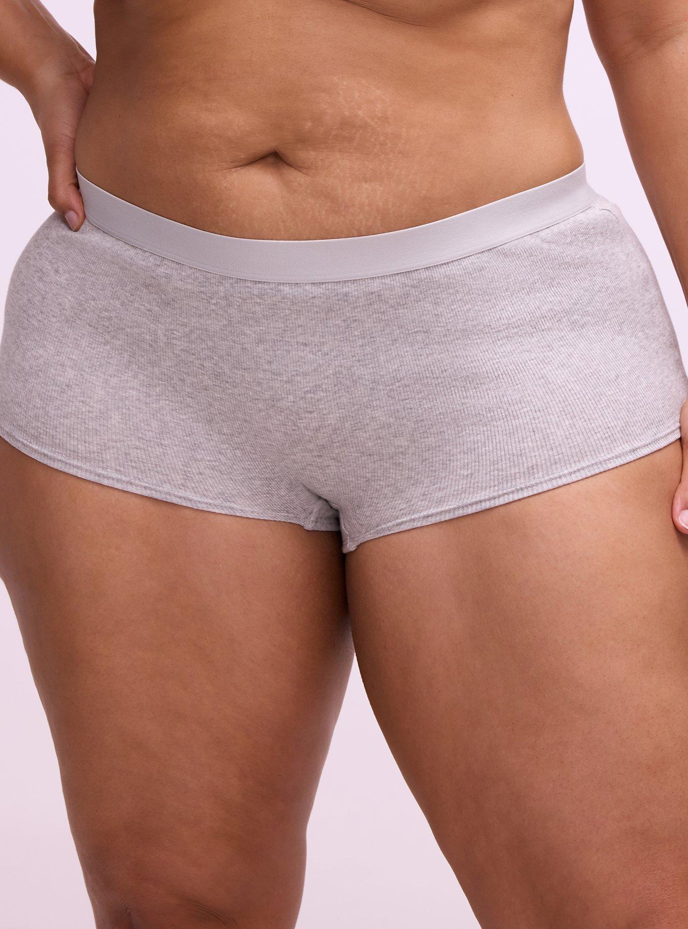 Cotton Rib Mid-Rise Boyshort Panty, LIGHTEST HEATHER GREY, hi-res