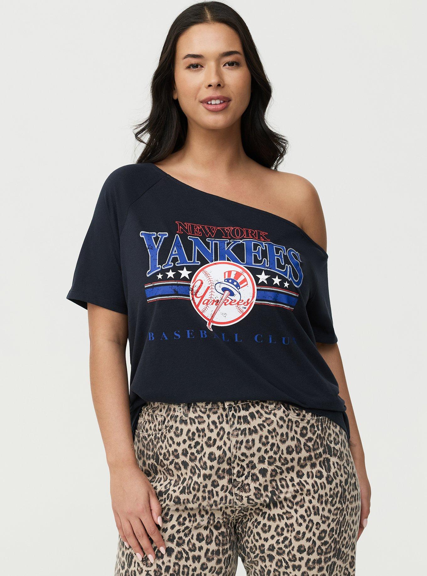 MLB New York Yankees Cotton Off-Shoulder Tee, NEW YORK YANKEES NAVY, alternate