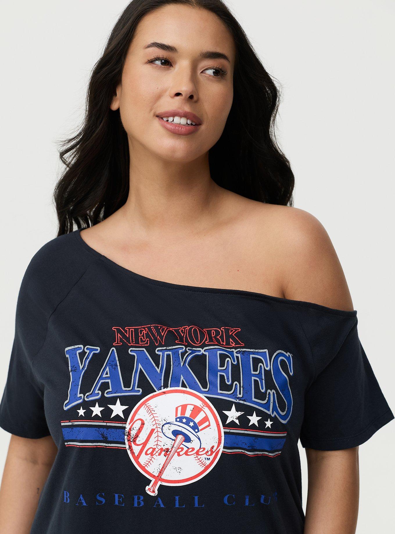 MLB New York Yankees Cotton Off-Shoulder Tee, NEW YORK YANKEES NAVY, alternate