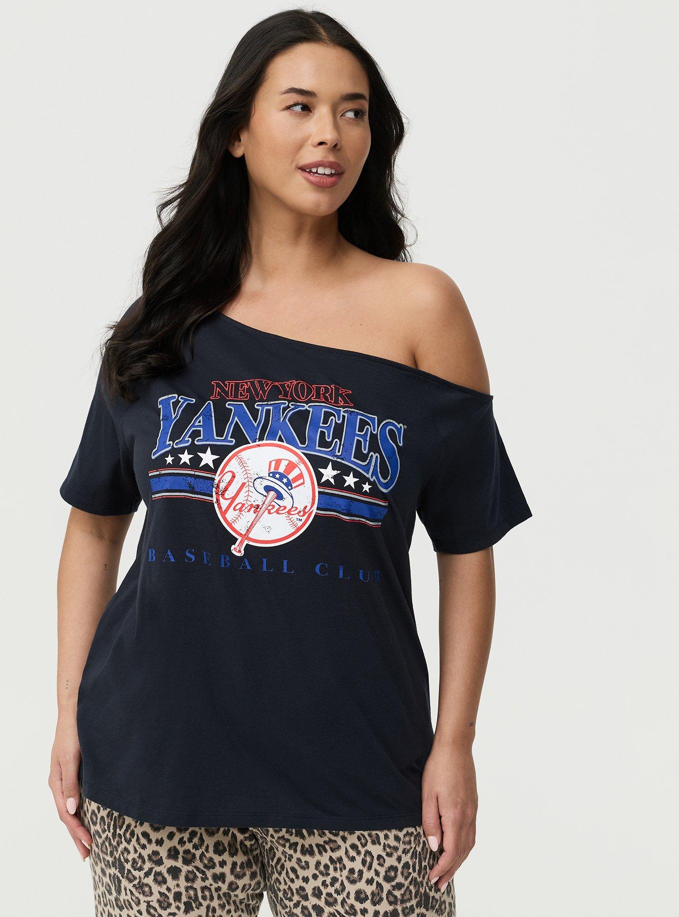 MLB New York Yankees Cotton Off-Shoulder Tee, NEW YORK YANKEES NAVY, hi-res