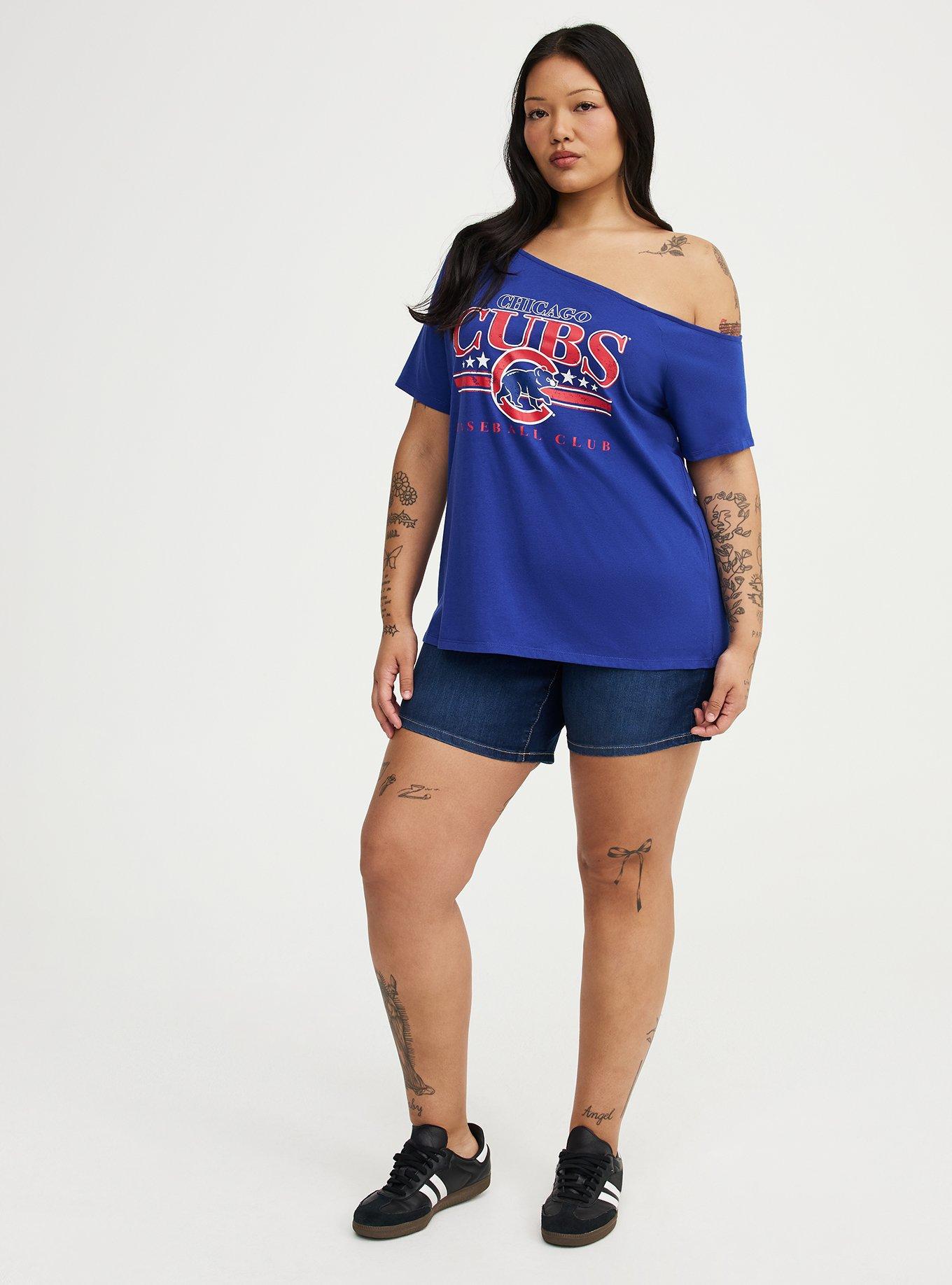 MLB Chicago Cubs Cotton Off-Shoulder Tee, CHICAGO CUBS LIGHT ROYAL, alternate