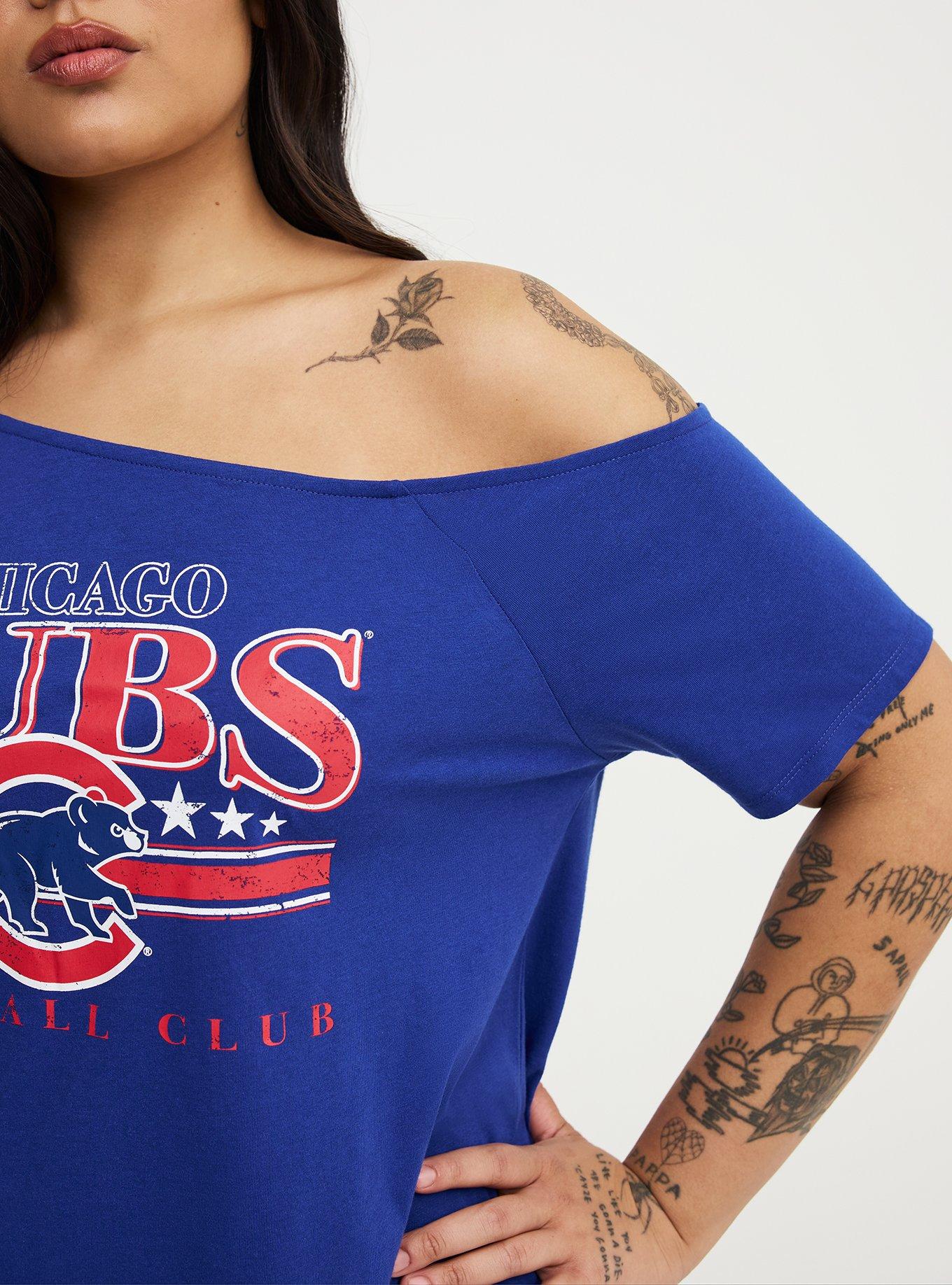MLB Chicago Cubs Cotton Off-Shoulder Tee, CHICAGO CUBS LIGHT ROYAL, alternate
