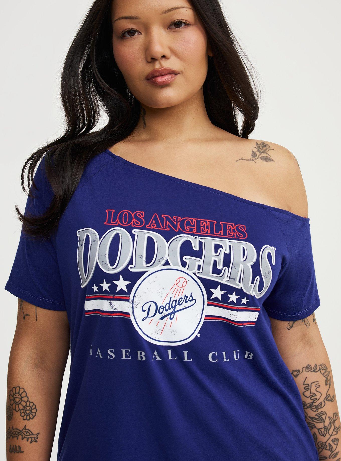 MLB Los Angeles Dodgers Cotton Off-Shoulder Tee, LOS ANGELES DODGERS DARK ROYAL, alternate