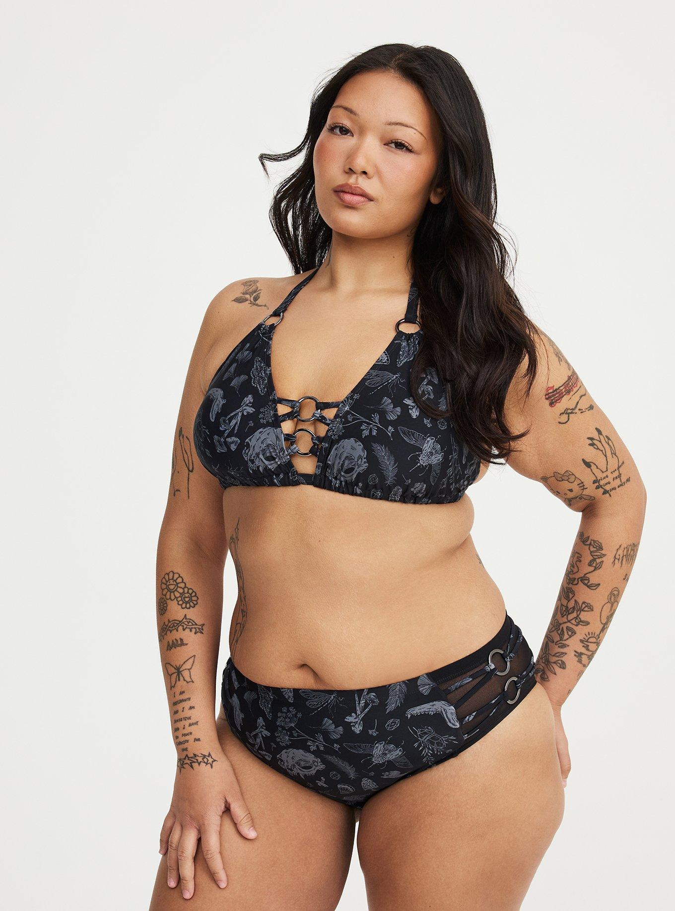 Nightfall Ring String Bikini Top, REINCARNATE GARDEN BLACK, alternate