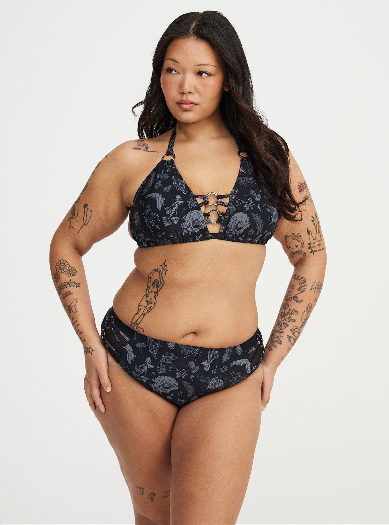 Nightfall Ring String Bikini Top, REINCARNATE GARDEN BLACK, alternate