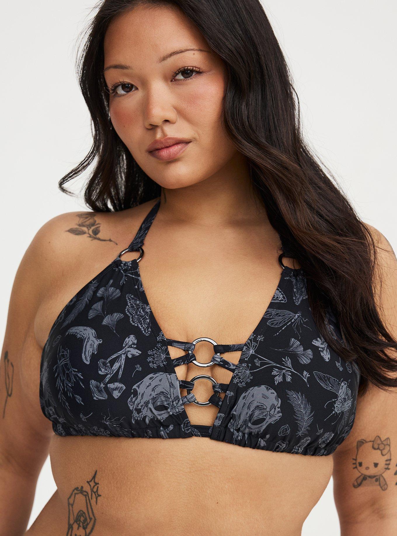 Nightfall Ring String Bikini Top, REINCARNATE GARDEN BLACK, hi-res