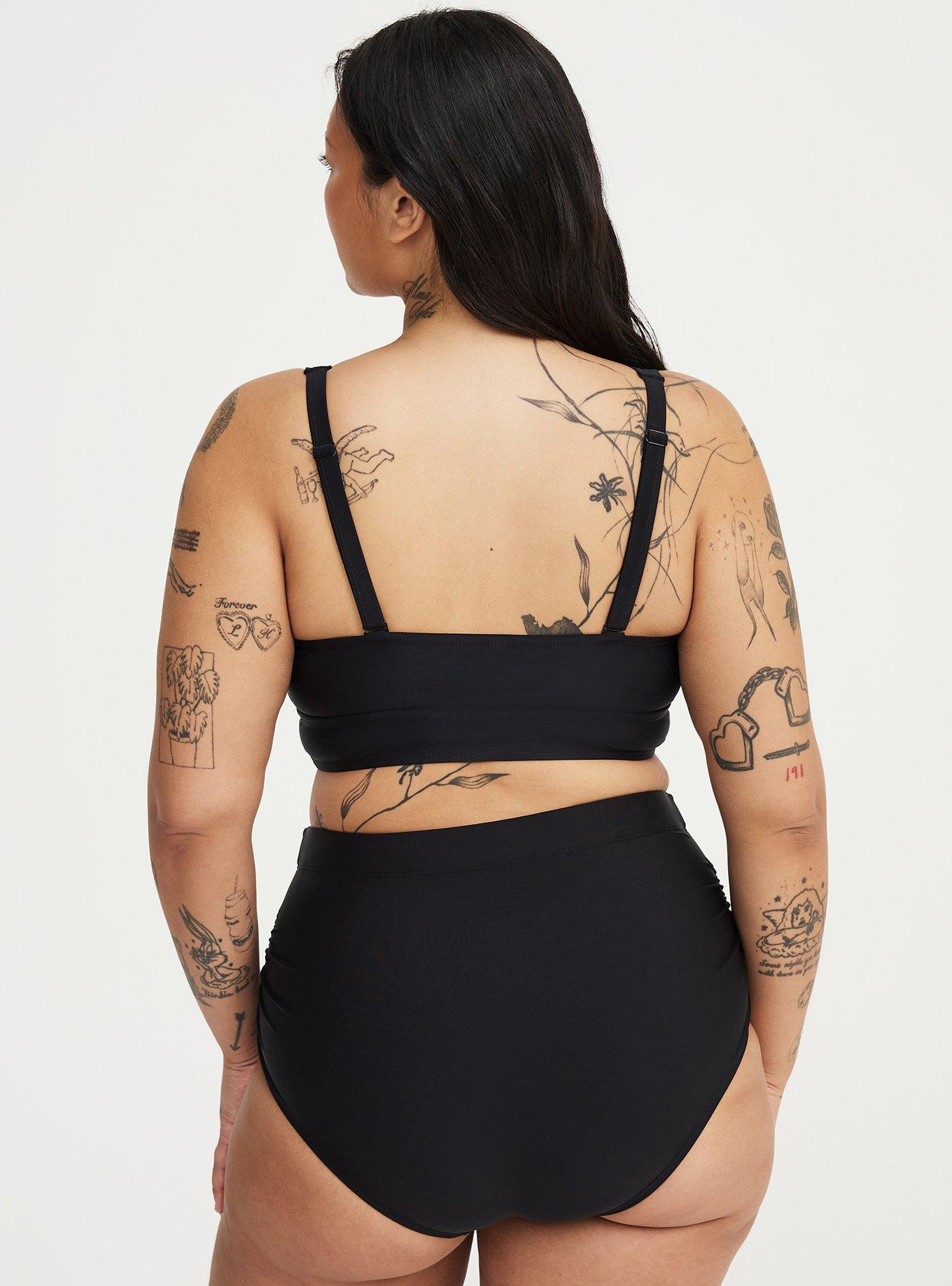 Nightfall Zip-Front Buckle Bikini Top, DEEP BLACK, alternate