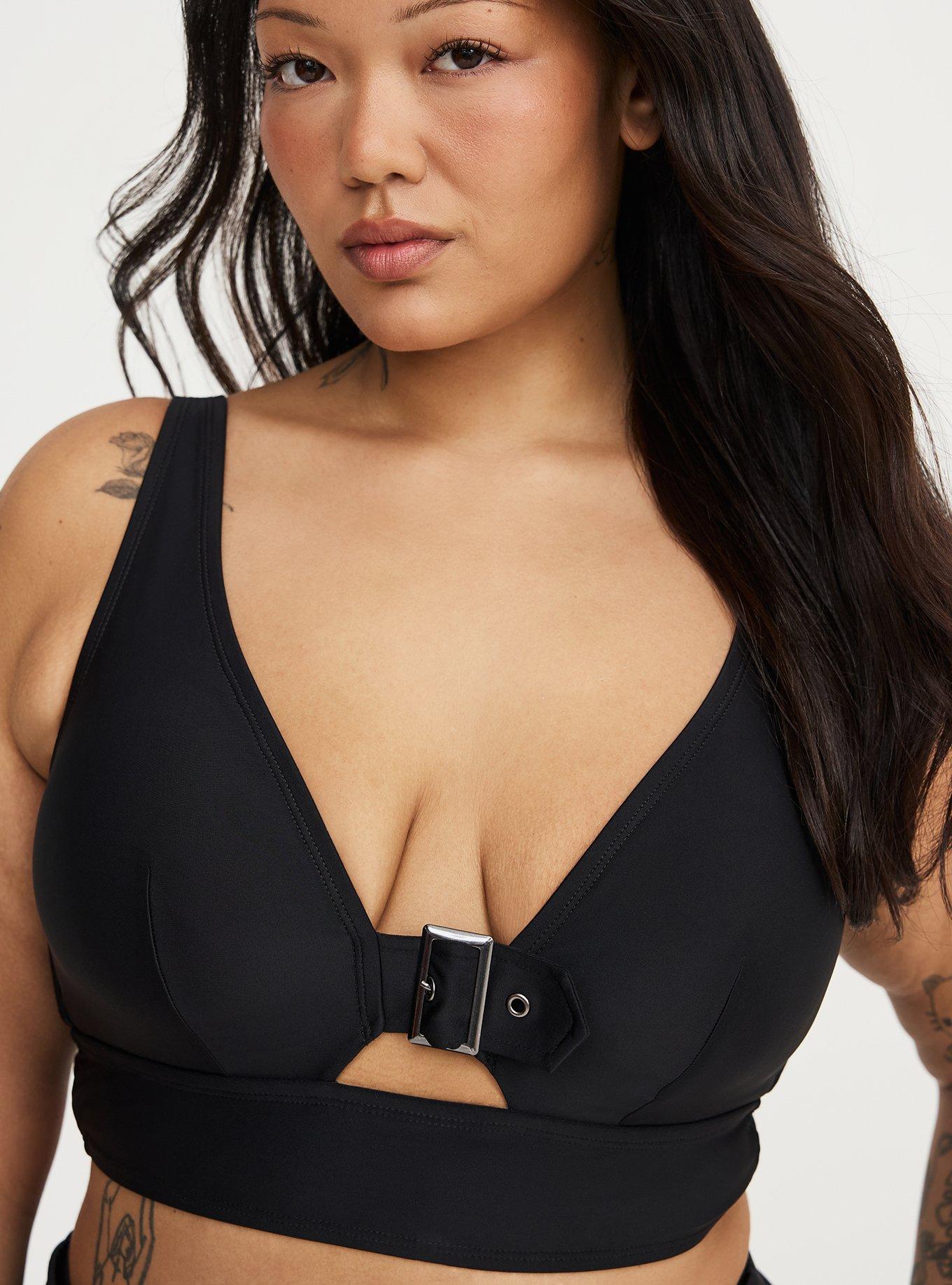 Nightfall Zip-Front Buckle Bikini Top, DEEP BLACK, alternate