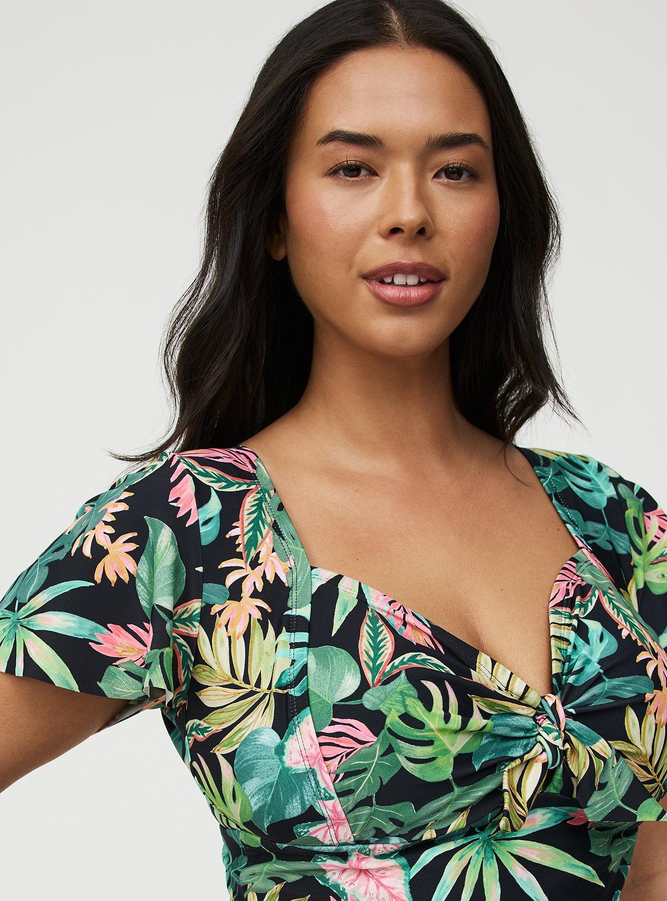 Wire-Free Tie Front Swim Top, ARIANA TROPICAL BLACK, alternate