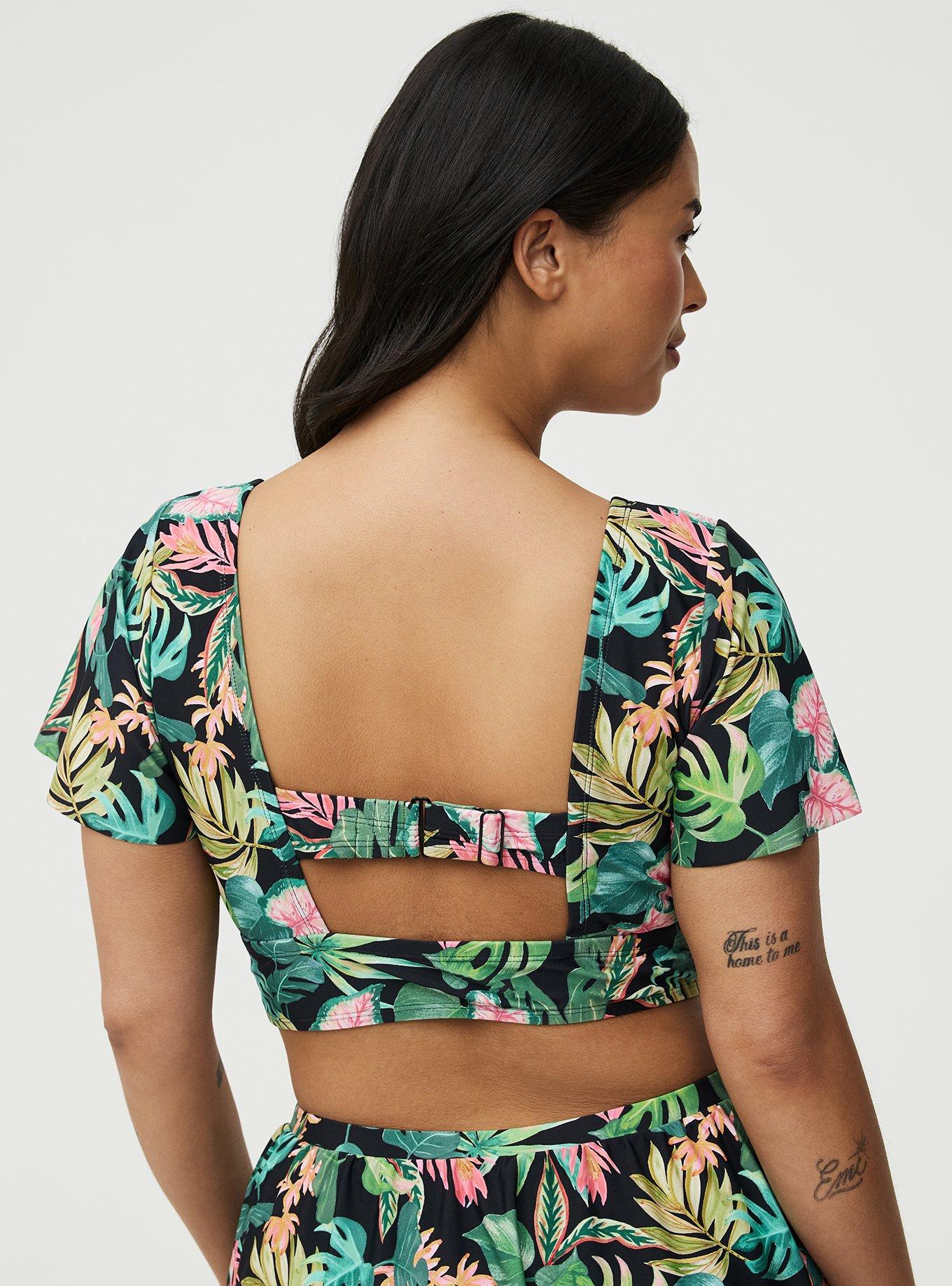 Wire-Free Tie Front Swim Top, ARIANA TROPICAL BLACK, alternate