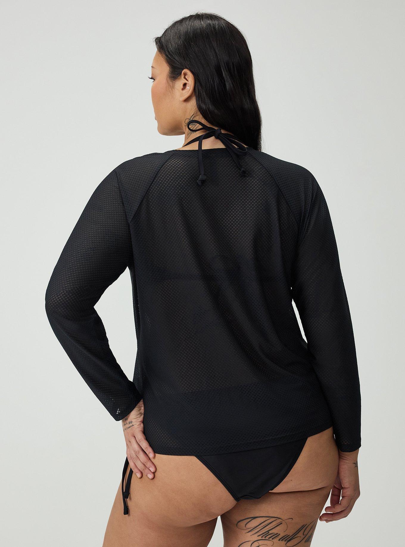 UPF Mesh Long Sleeve Swim Tee, DEEP BLACK, alternate